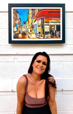 Paris Café with Eiffel Tower France Painting by British Urban Landscape Artist