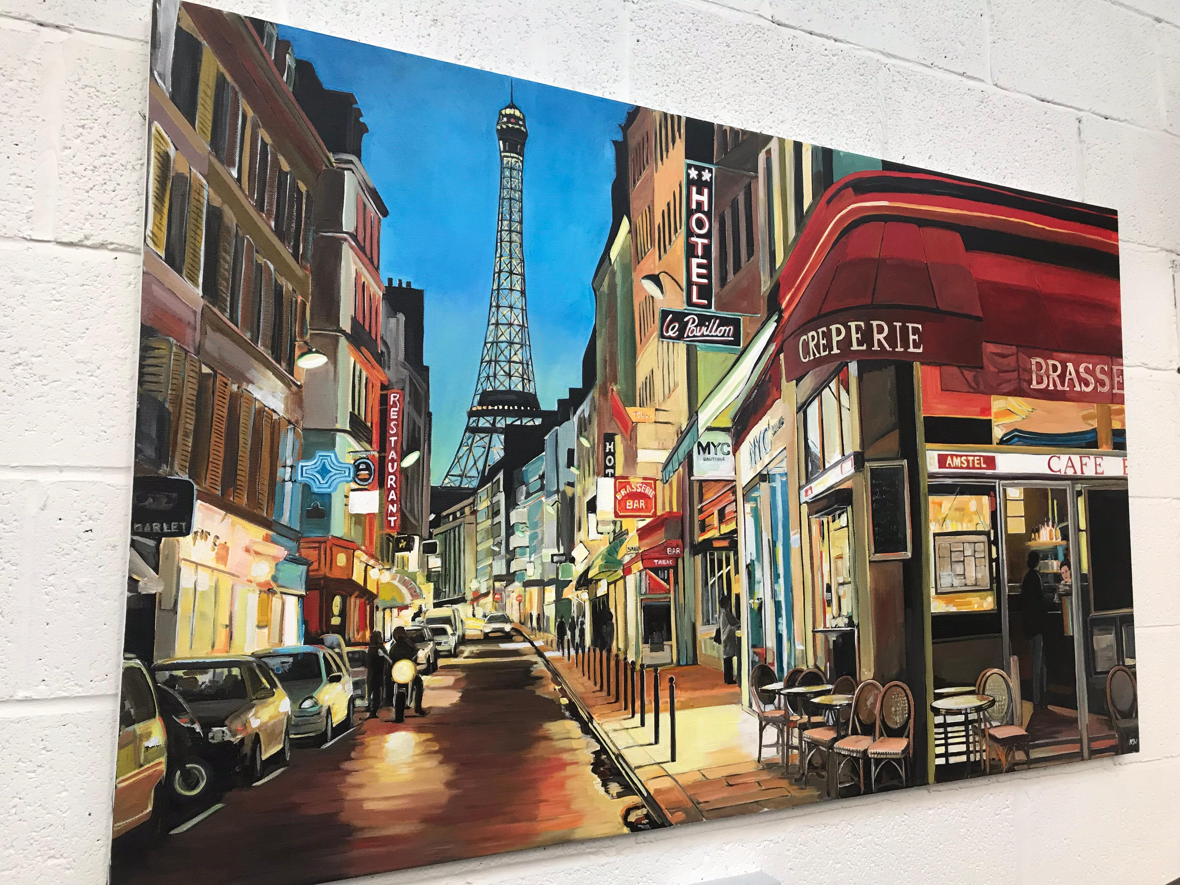 Paris Café with Eiffel Tower France Painting by British Urban Landscape Artist 1