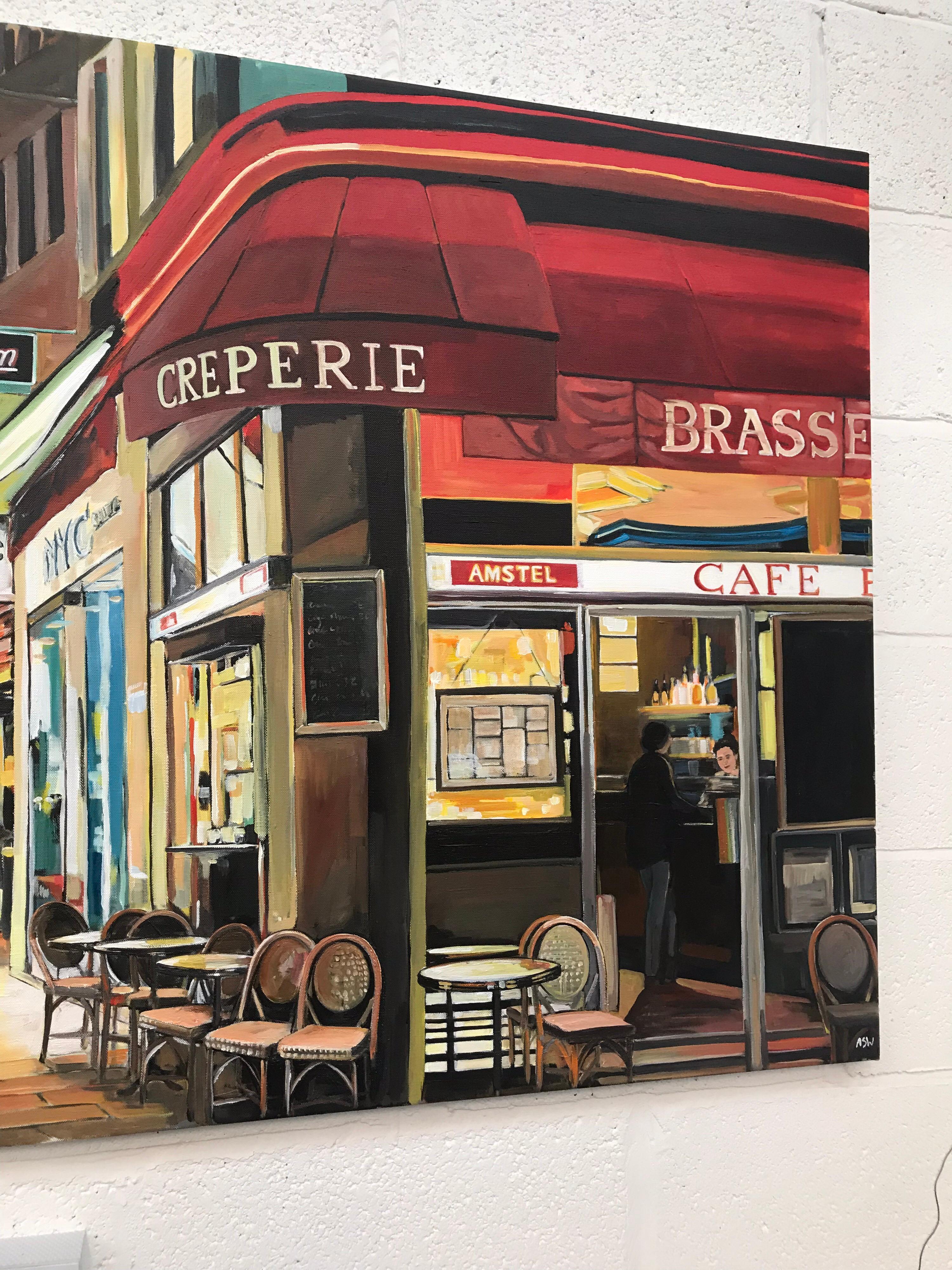 Paris Café with Eiffel Tower France Painting by British Urban Landscape Artist 2