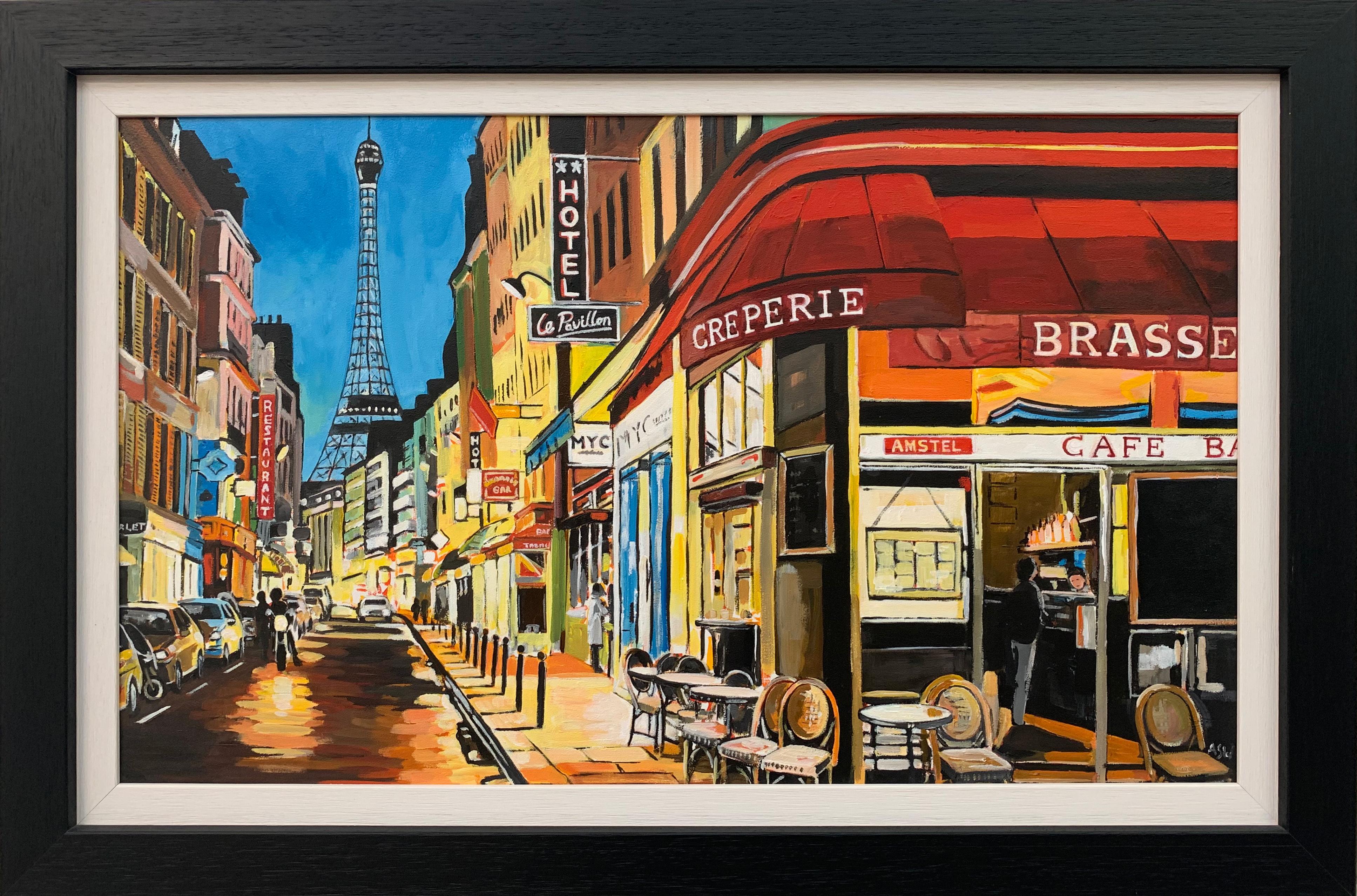 Café de Paris avec la Tour Eiffel France Peinture de l'artiste paysagiste urbain britannique