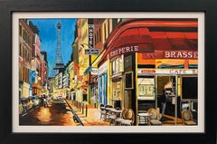 Paris Café with Eiffel Tower France Painting by British Urban Landscape Artist