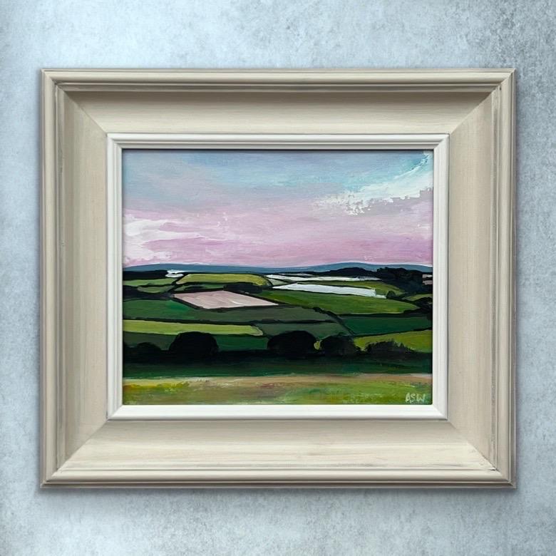 Patchwork quilt of vibrant green pasture, ploughed fields and farmland hedgerows For Sale 1