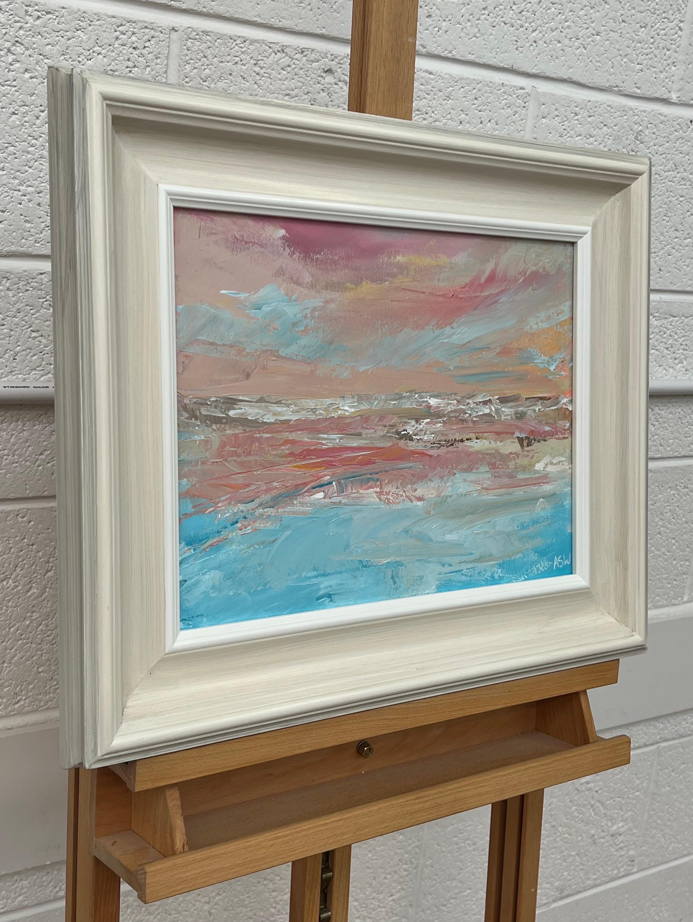  Pink & Blue Abstract Impressionist Painting by Contemporary British Artist - Gray Abstract Painting by Angela Wakefield