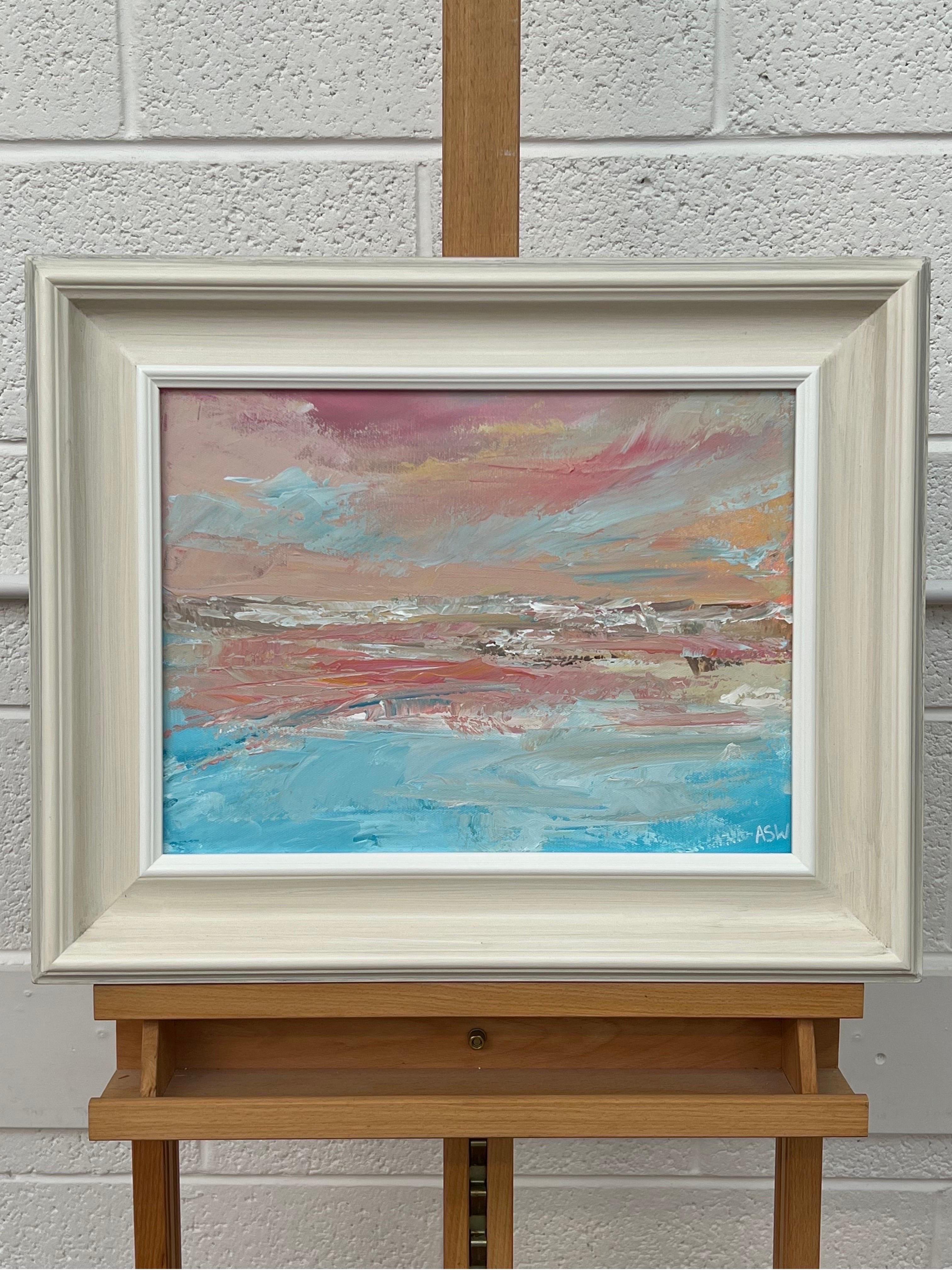 Abstract Impressionist Painting by Contemporary British Artist, Angela Wakefield. This atmospheric painting depicts an imagined scene using muted pink & blue pastel colours. This unique original forms part of a new body of work based on human