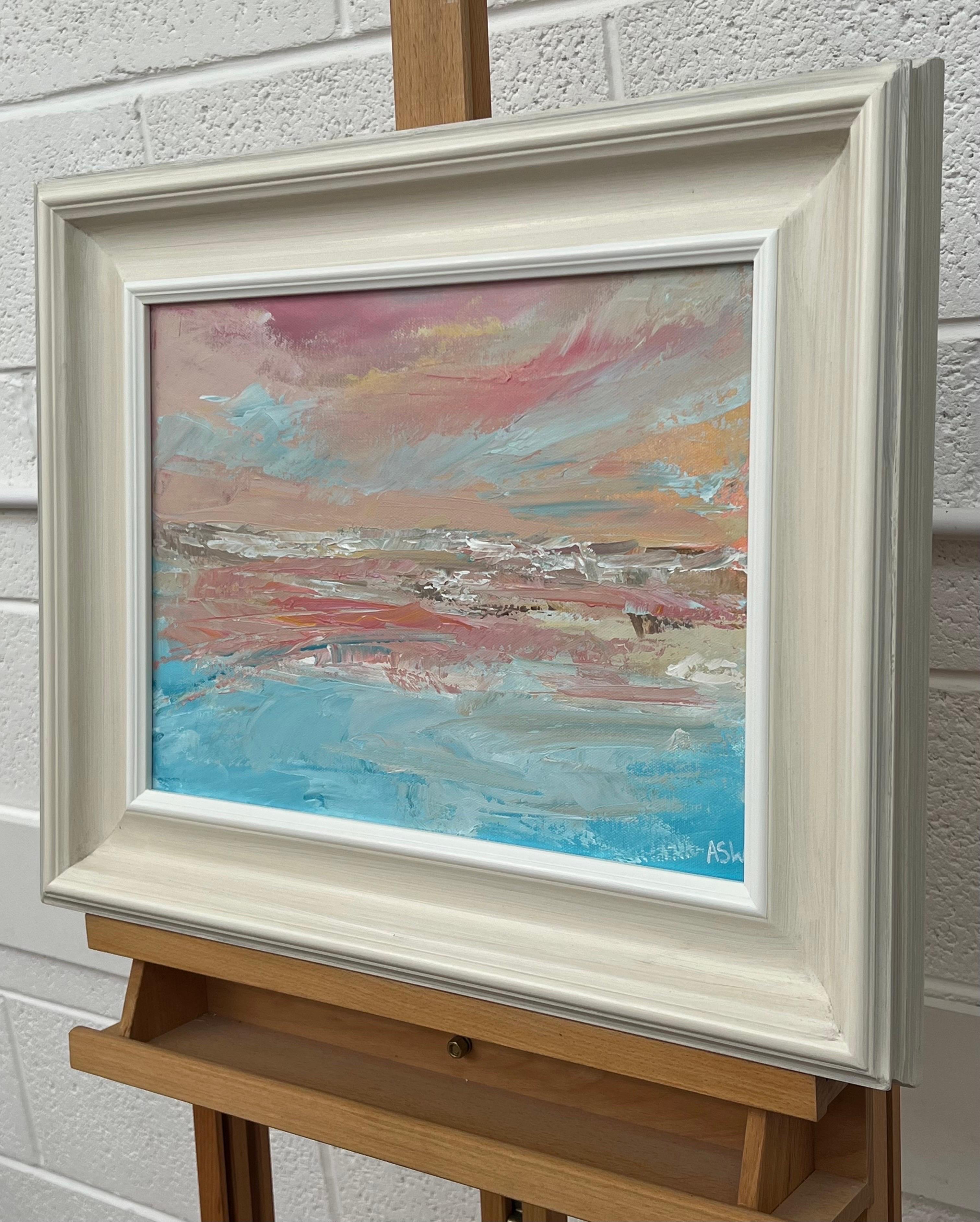  Pink & Blue Abstract Impressionist Painting by Contemporary British Artist For Sale 1