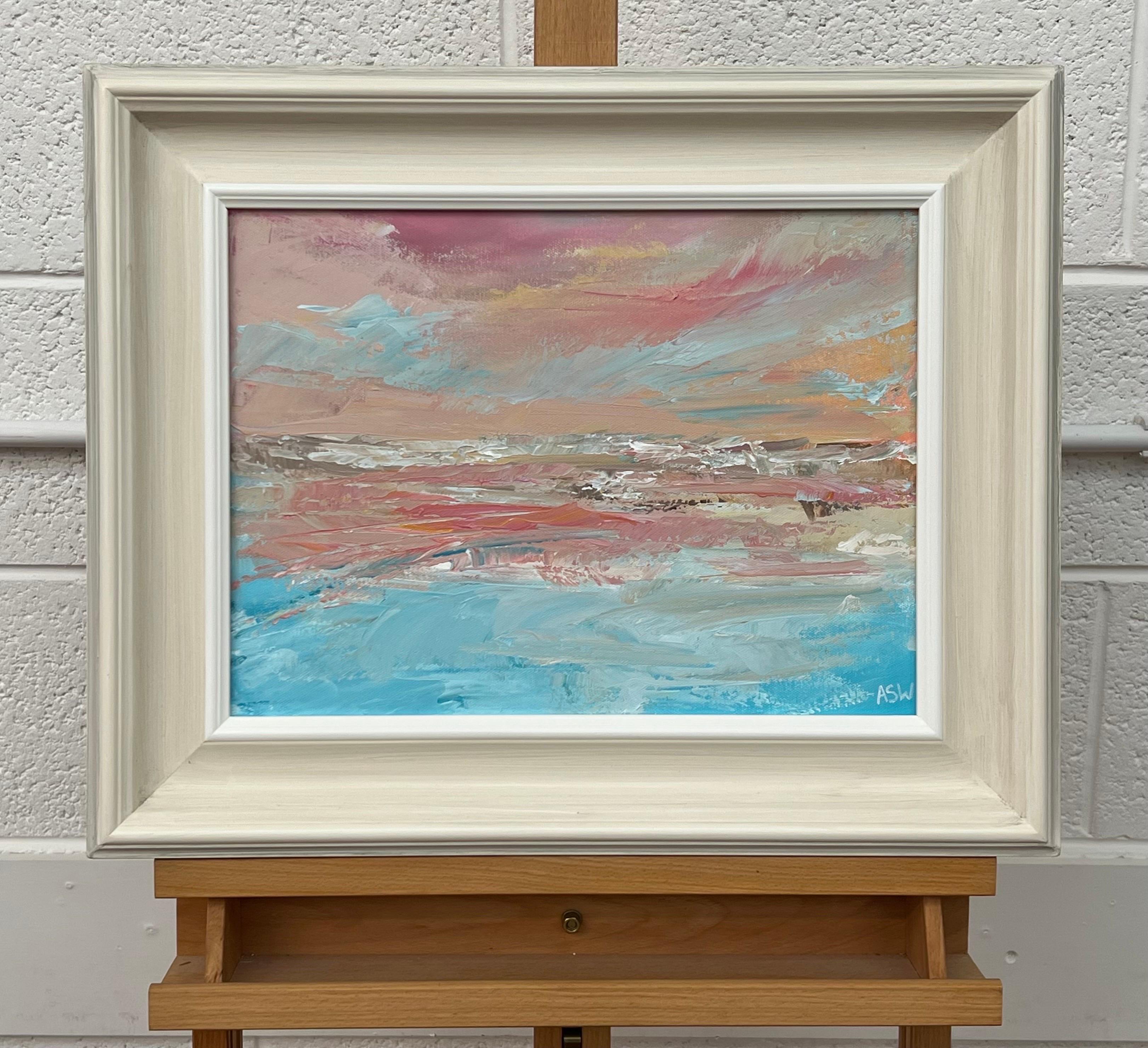  Pink & Blue Abstract Impressionist Painting by Contemporary British Artist For Sale 6
