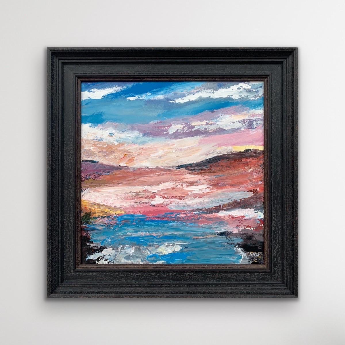 Expresivo paisaje marino lacustre abstracto rosa y azul de un artista británico contemporáneo - Painting de Angela Wakefield