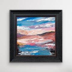 Pink & Blue Expressive Abstract Lake Seascape by Contemporary British Artist