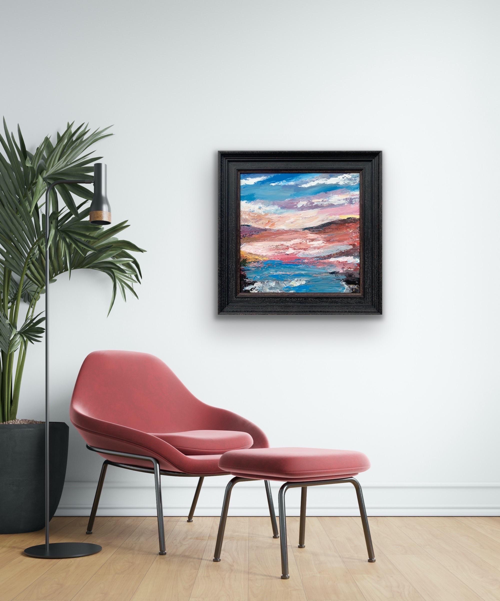 Expresivo paisaje marino lacustre abstracto rosa y azul de un artista británico contemporáneo - Painting Expresionismo abstracto de Angela Wakefield