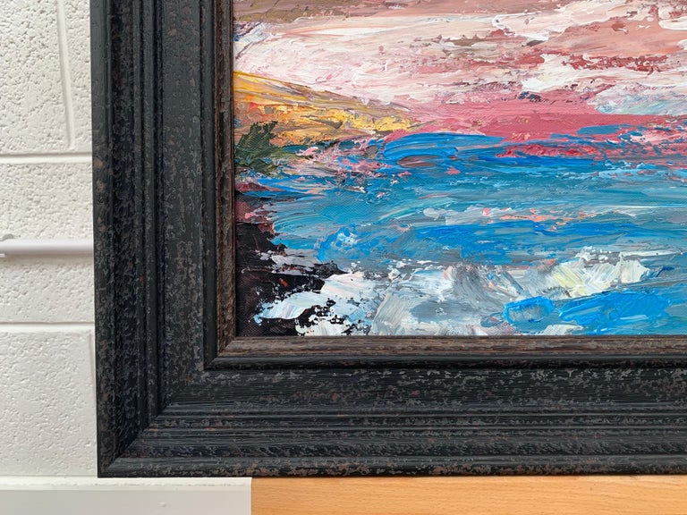 Pink & Blue Expressive Abstract Lake Seascape by Contemporary British Artist For Sale 4
