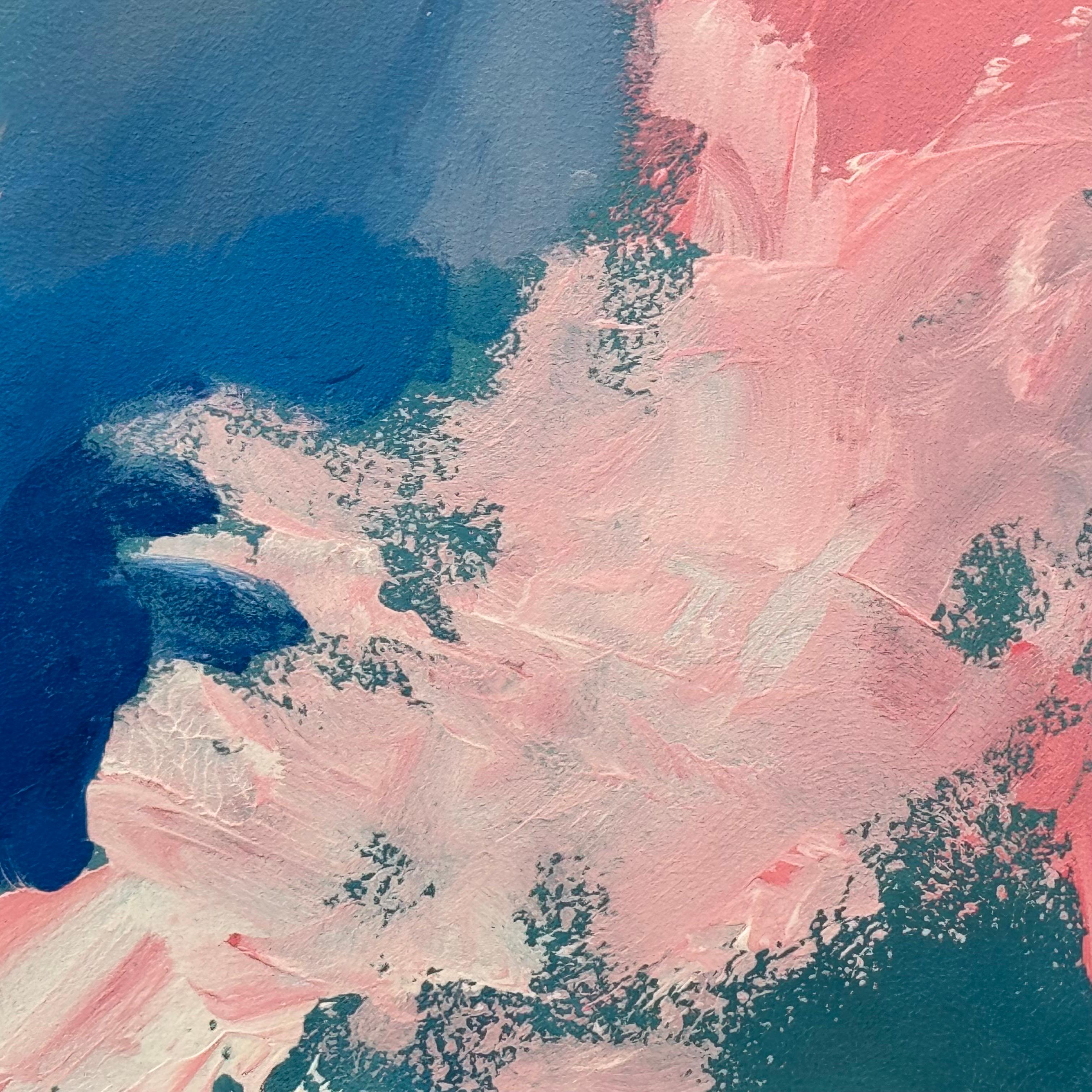 Arte astratta rosa, blu e bianca in una cornice di bronzo dell'artista britannico contemporaneo in vendita 7