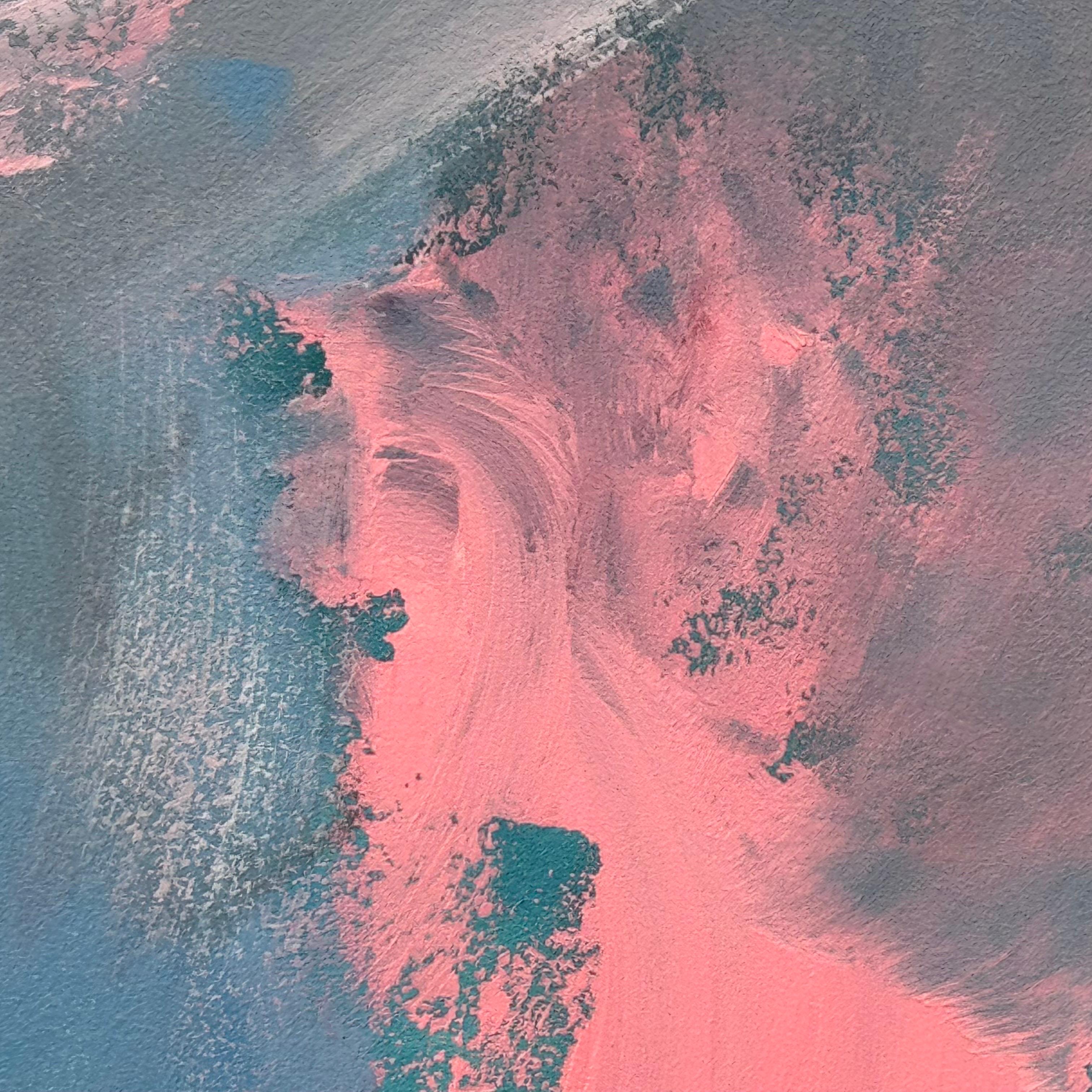 Arte astratta rosa, blu e bianca in una cornice di bronzo dell'artista britannico contemporaneo in vendita 8