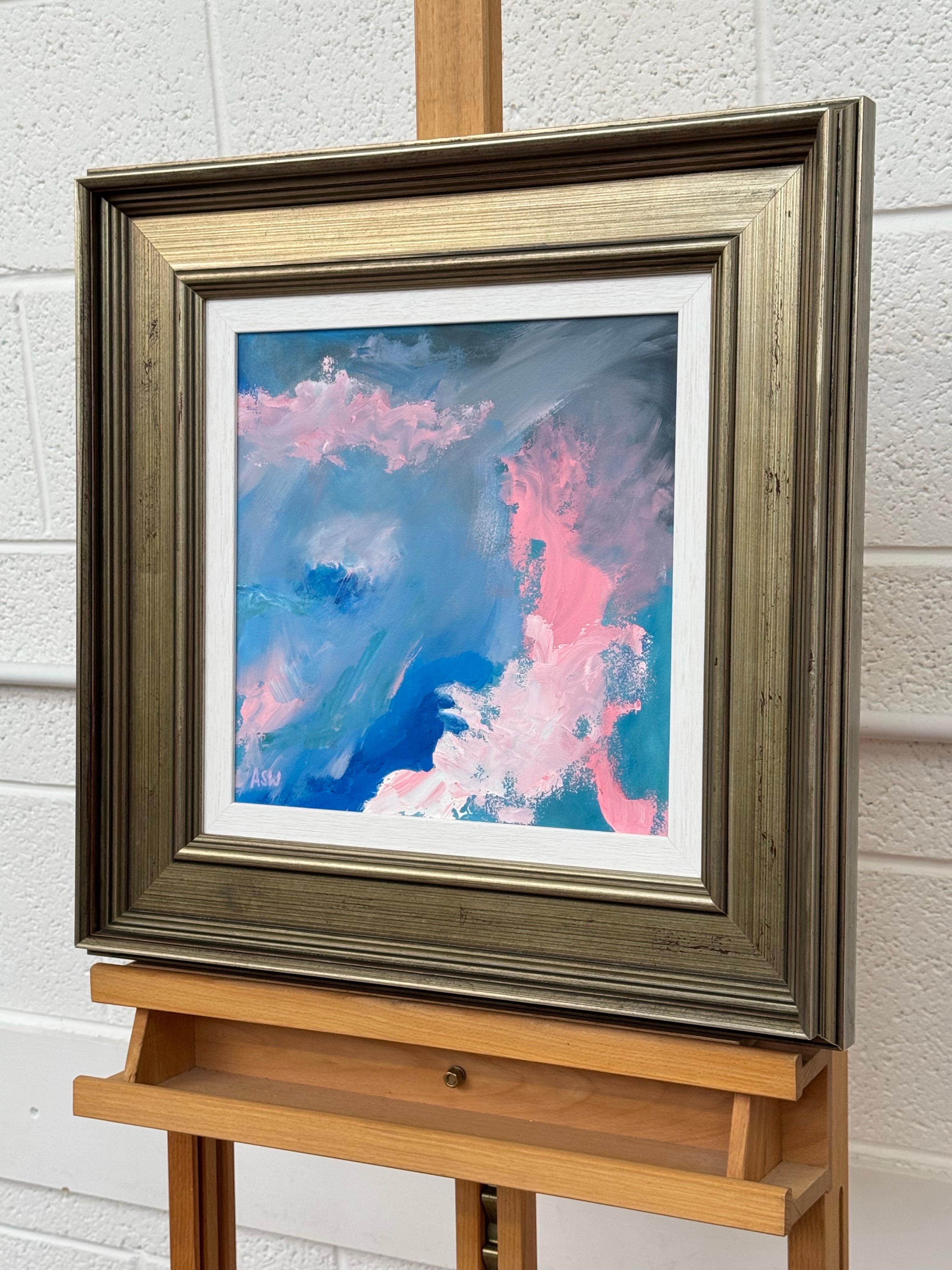 Arte astratta rosa, blu e bianca in una cornice di bronzo dell'artista britannico contemporaneo in vendita 1