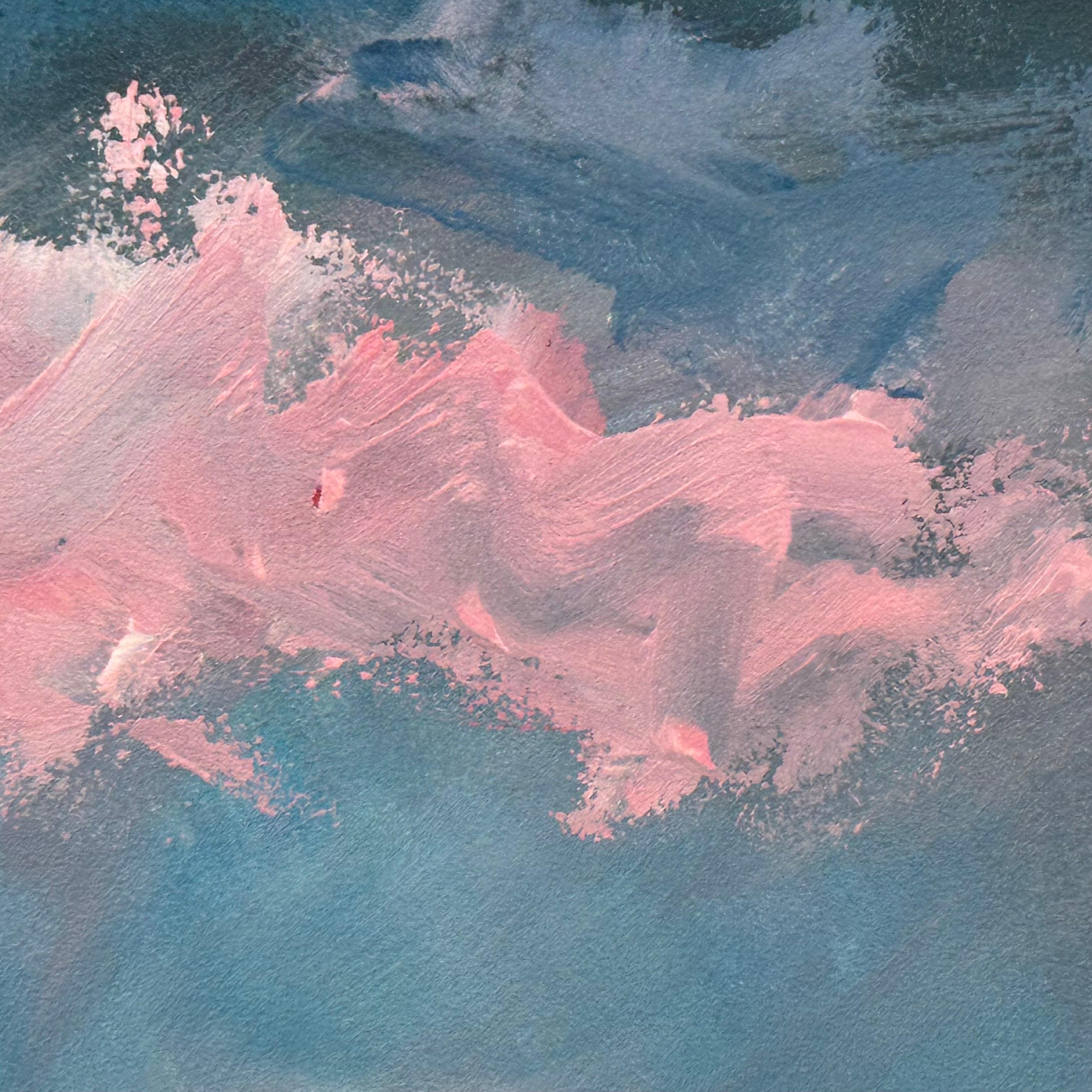 Arte astratta rosa, blu e bianca in una cornice di bronzo dell'artista britannico contemporaneo in vendita 2
