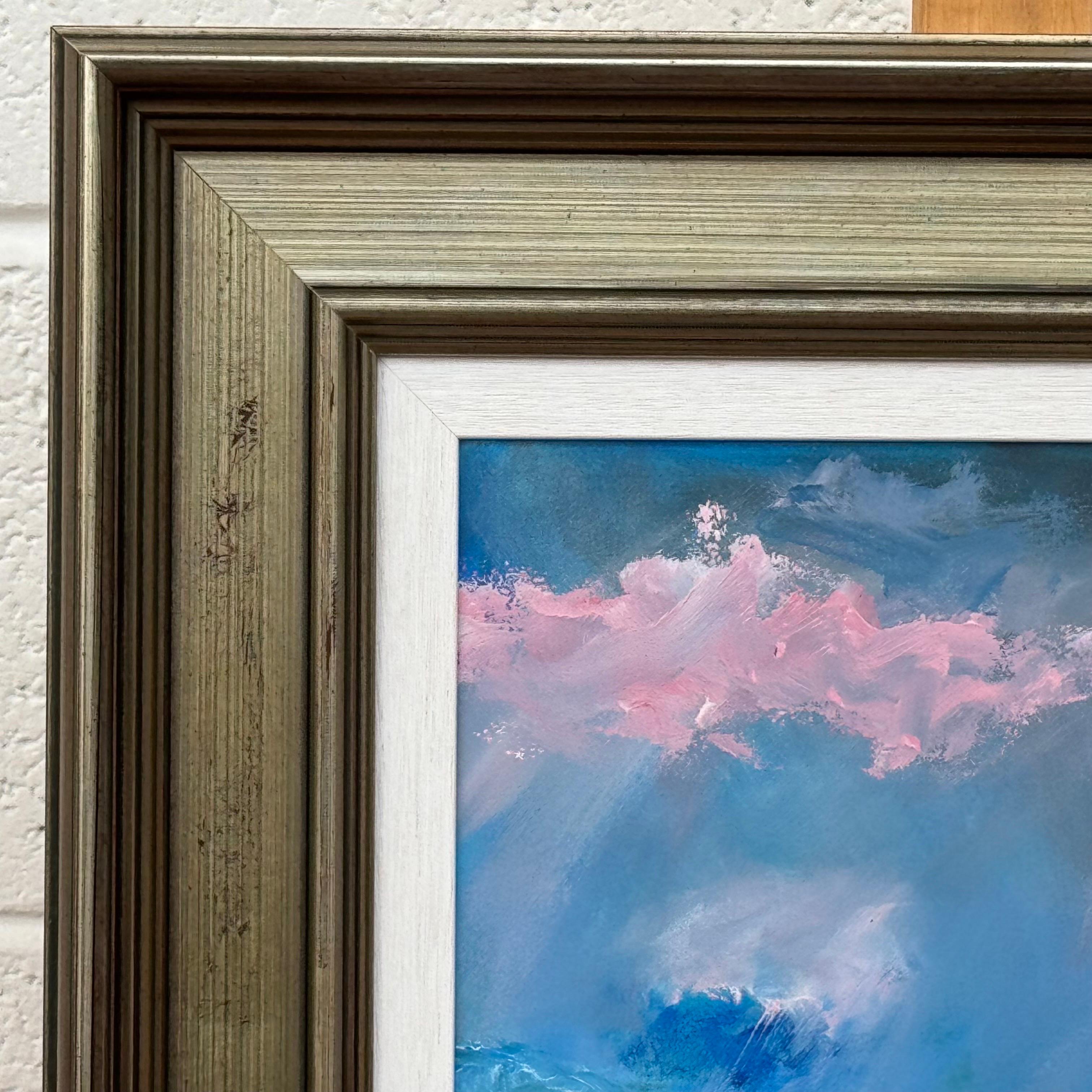 Arte astratta rosa, blu e bianca in una cornice di bronzo dell'artista britannico contemporaneo in vendita 3