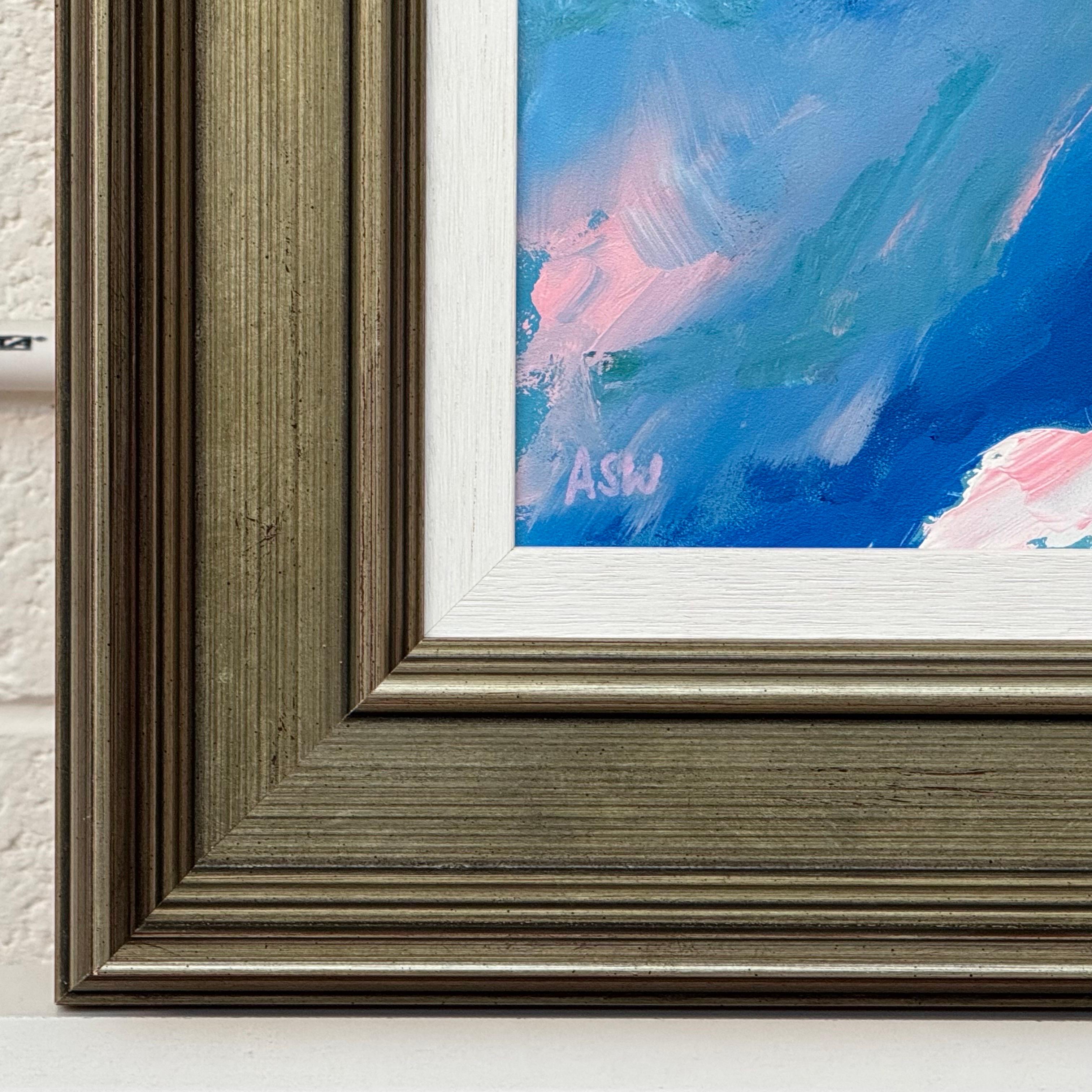 Arte astratta rosa, blu e bianca in una cornice di bronzo dell'artista britannico contemporaneo in vendita 4