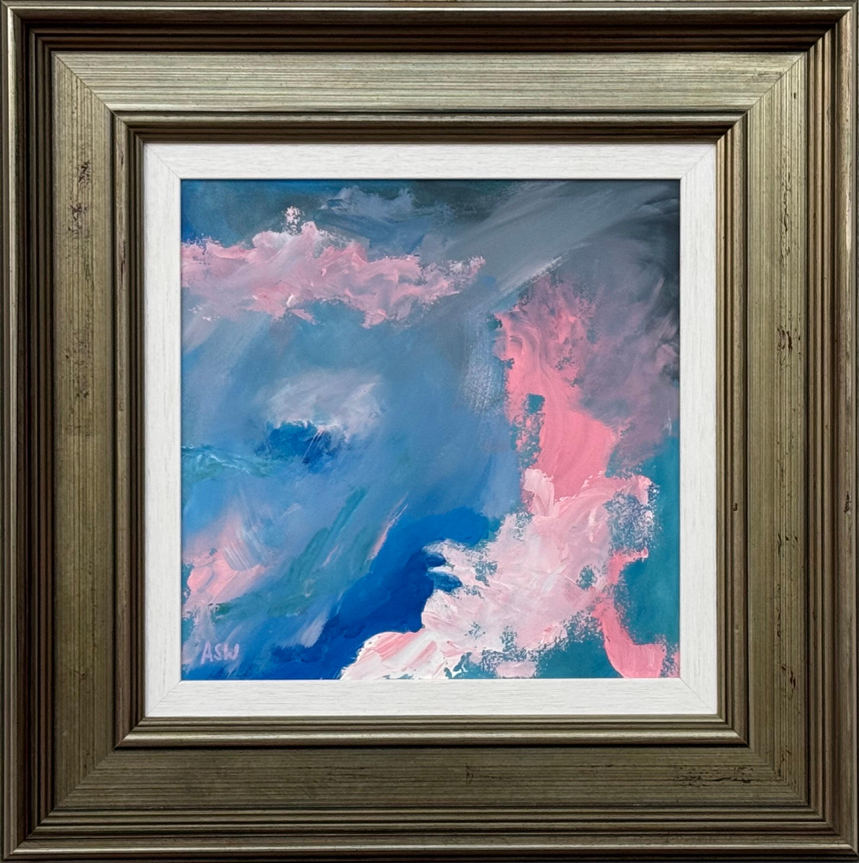 Nude Painting di Angela Wakefield - Arte astratta rosa, blu e bianca in una cornice di bronzo dell'artista britannico contemporaneo