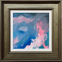 Pink Blue & White Abstract Art in a Bronze Frame by Contemporary British Artist
