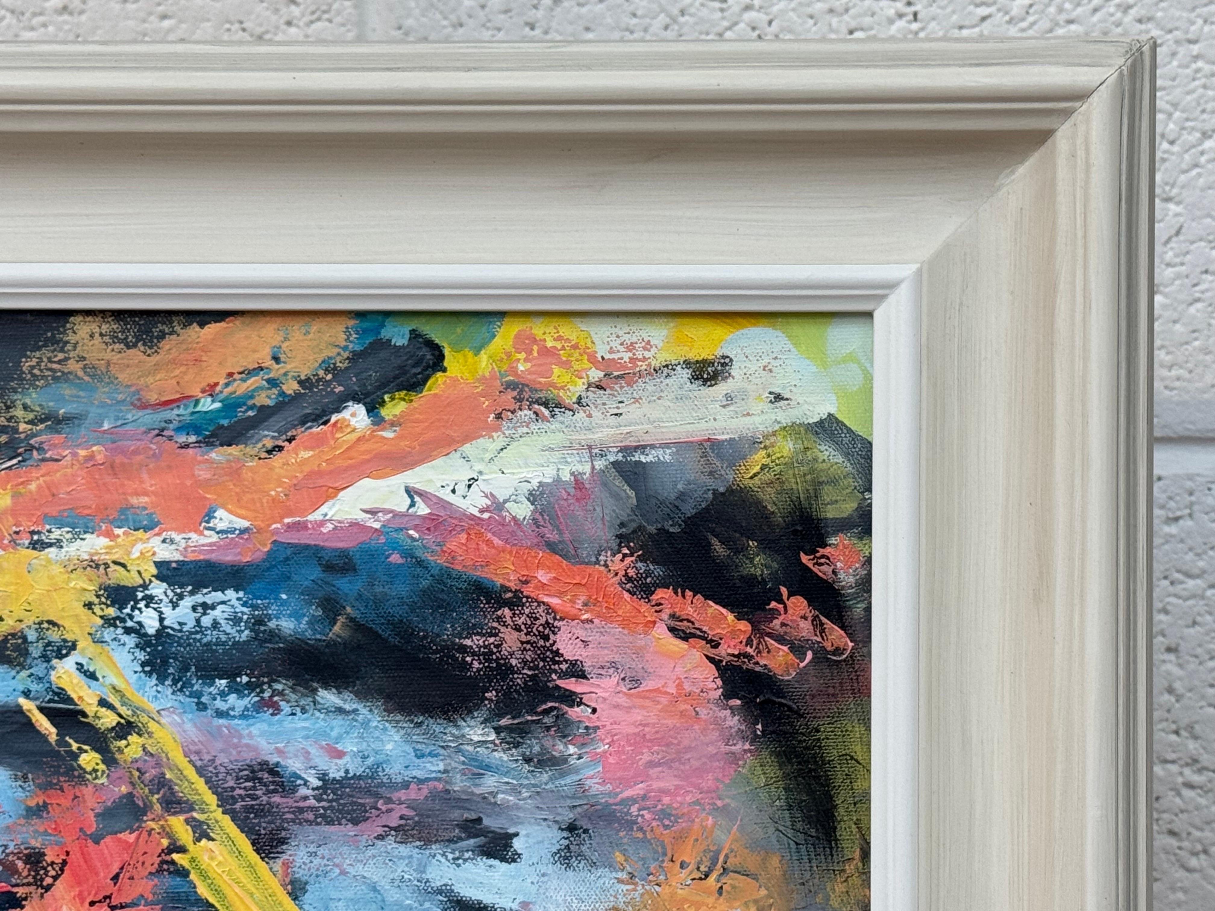 Arte espressionista astratta rosa, blu e gialla di un'artista britannica contemporanea in vendita 6