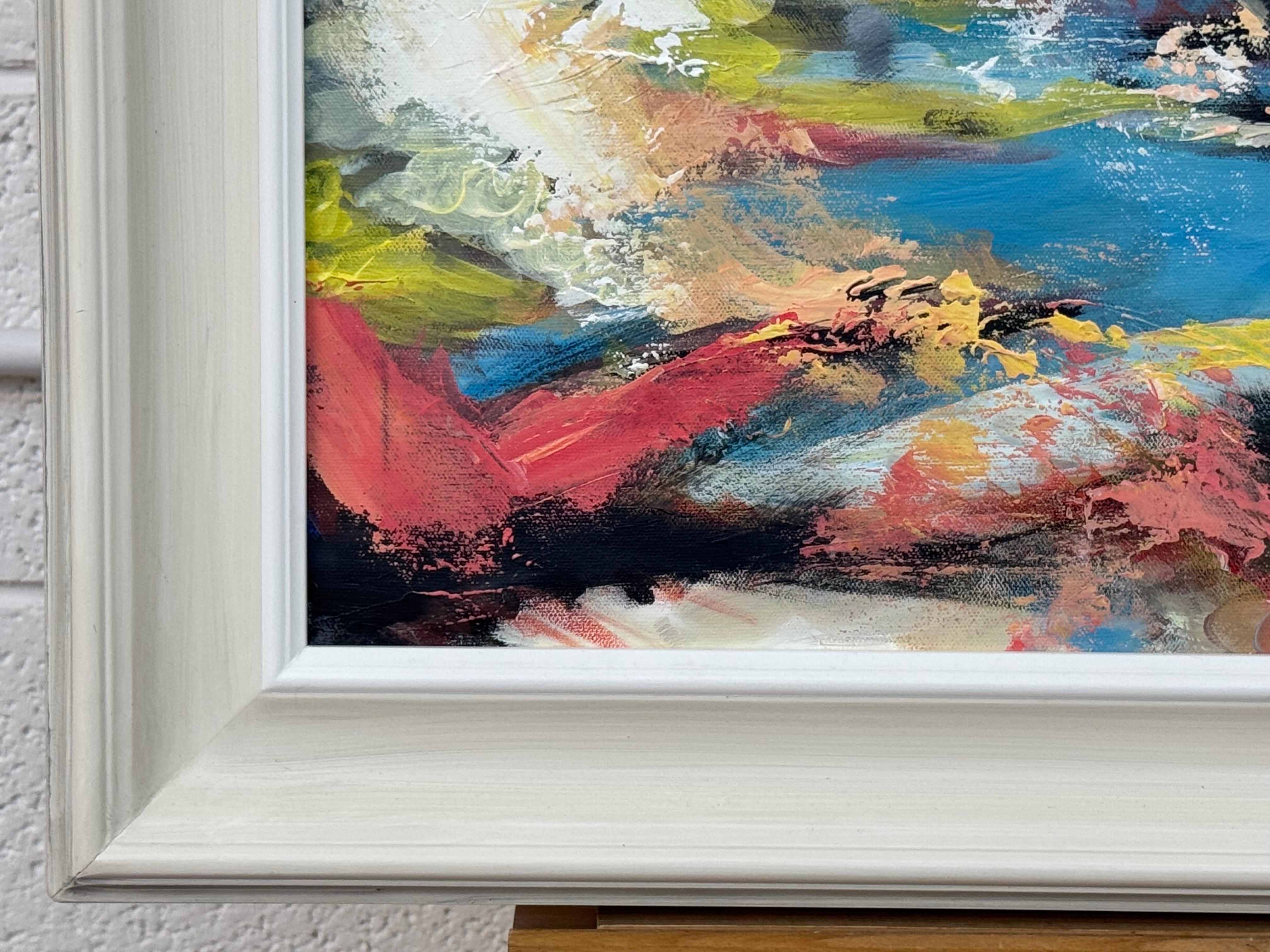 Arte espressionista astratta rosa, blu e gialla di un'artista britannica contemporanea in vendita 9