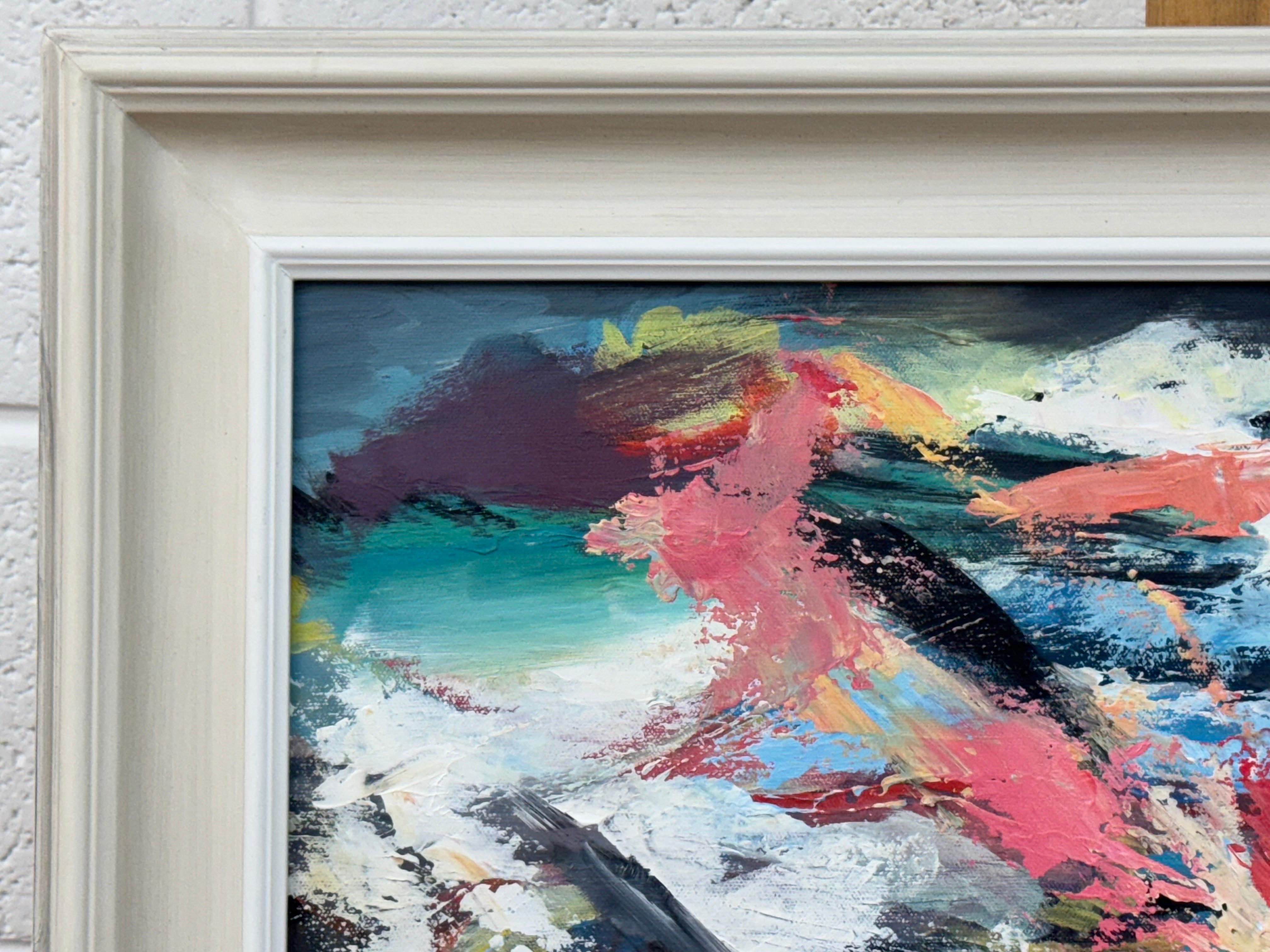 Arte espressionista astratta rosa, blu e gialla di un'artista britannica contemporanea in vendita 10