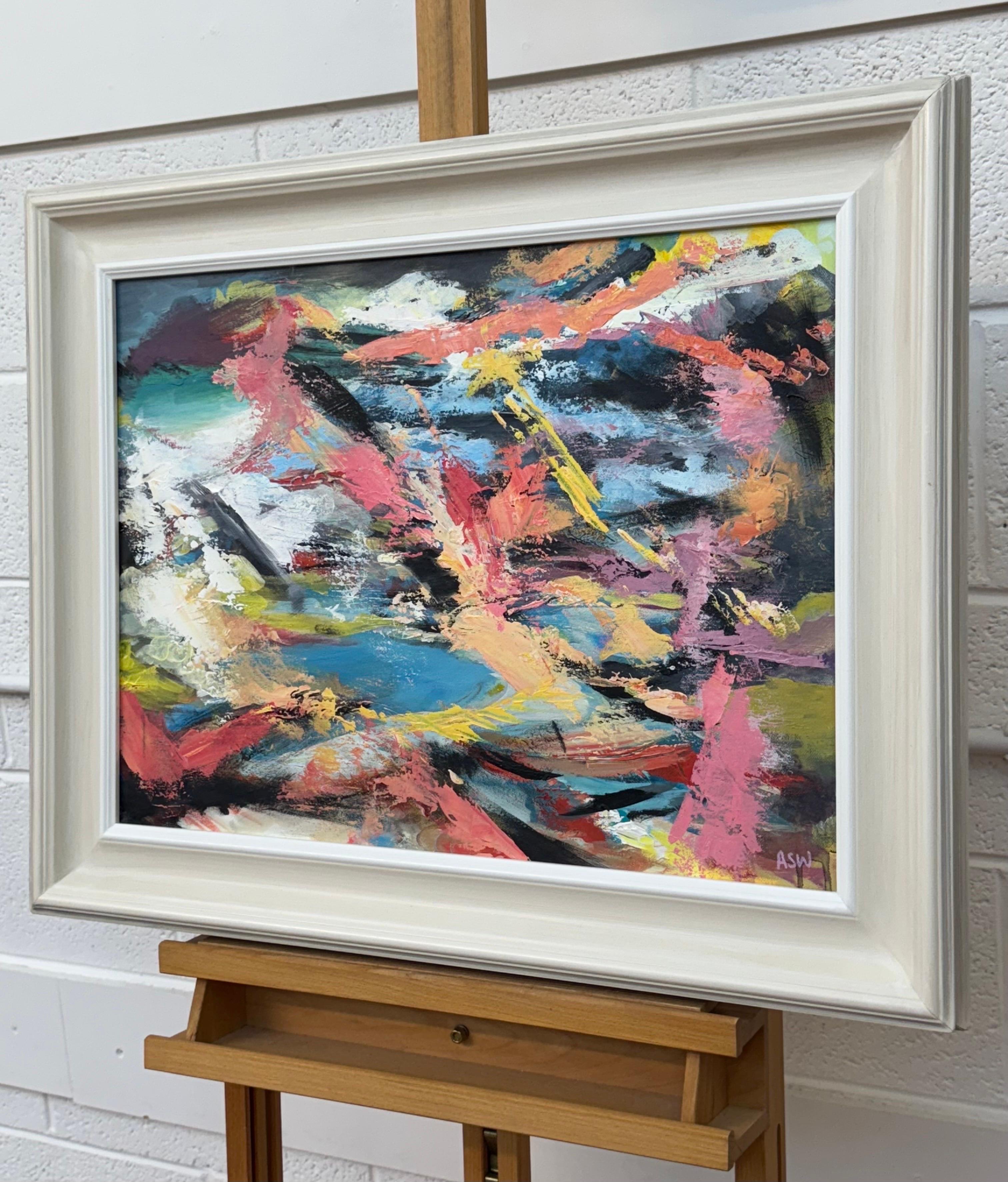 Pittura espressionista astratta rosa, blu e gialla dell'artista britannica contemporanea Angela Wakefield. Arte astratta audace e dinamica, ricca di colori ed energia.

L'arte misura 24 x 18 pollici
La cornice misura 30 x 24 pollici

Questo
