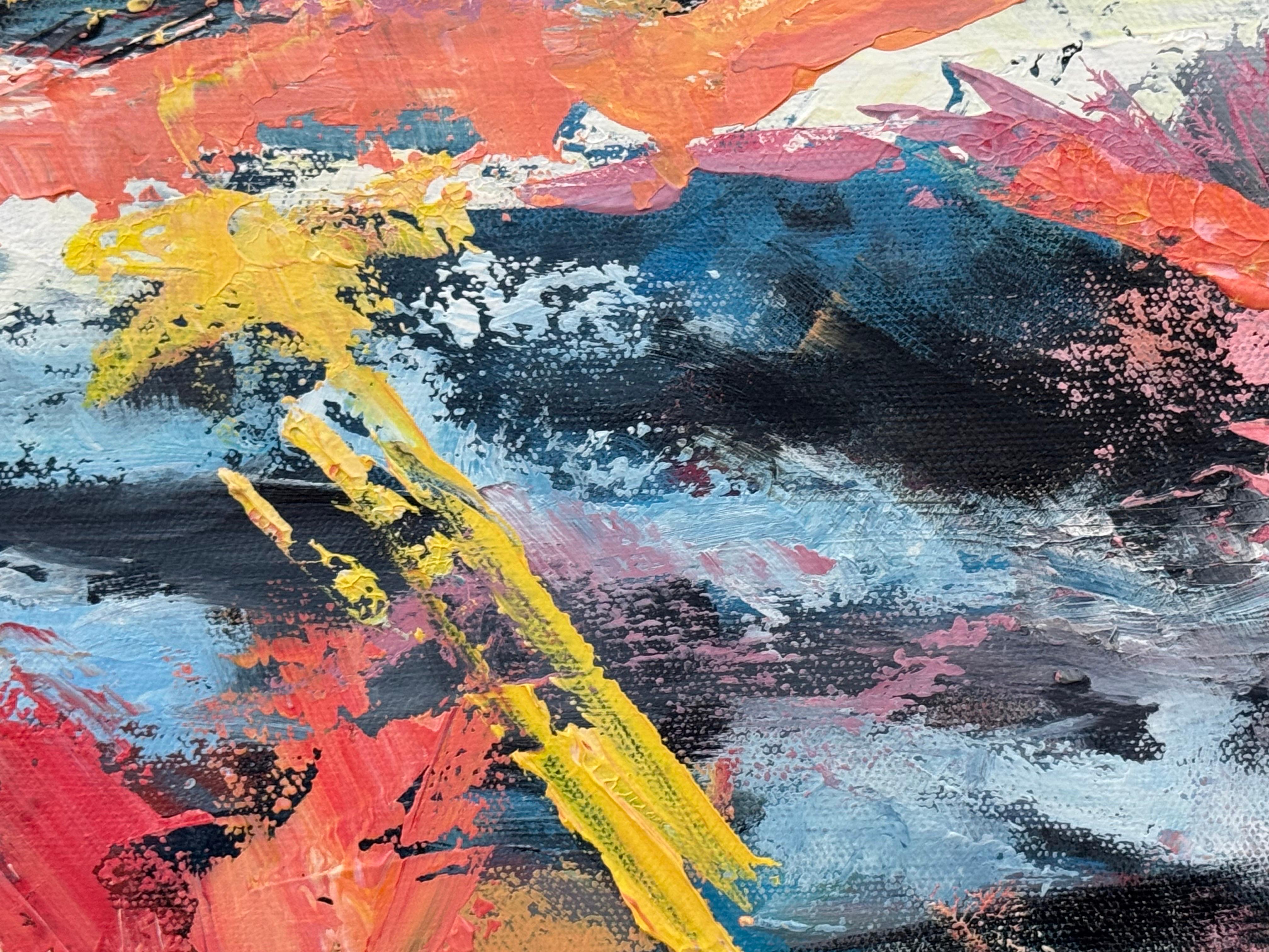 Arte espressionista astratta rosa, blu e gialla di un'artista britannica contemporanea in vendita 1