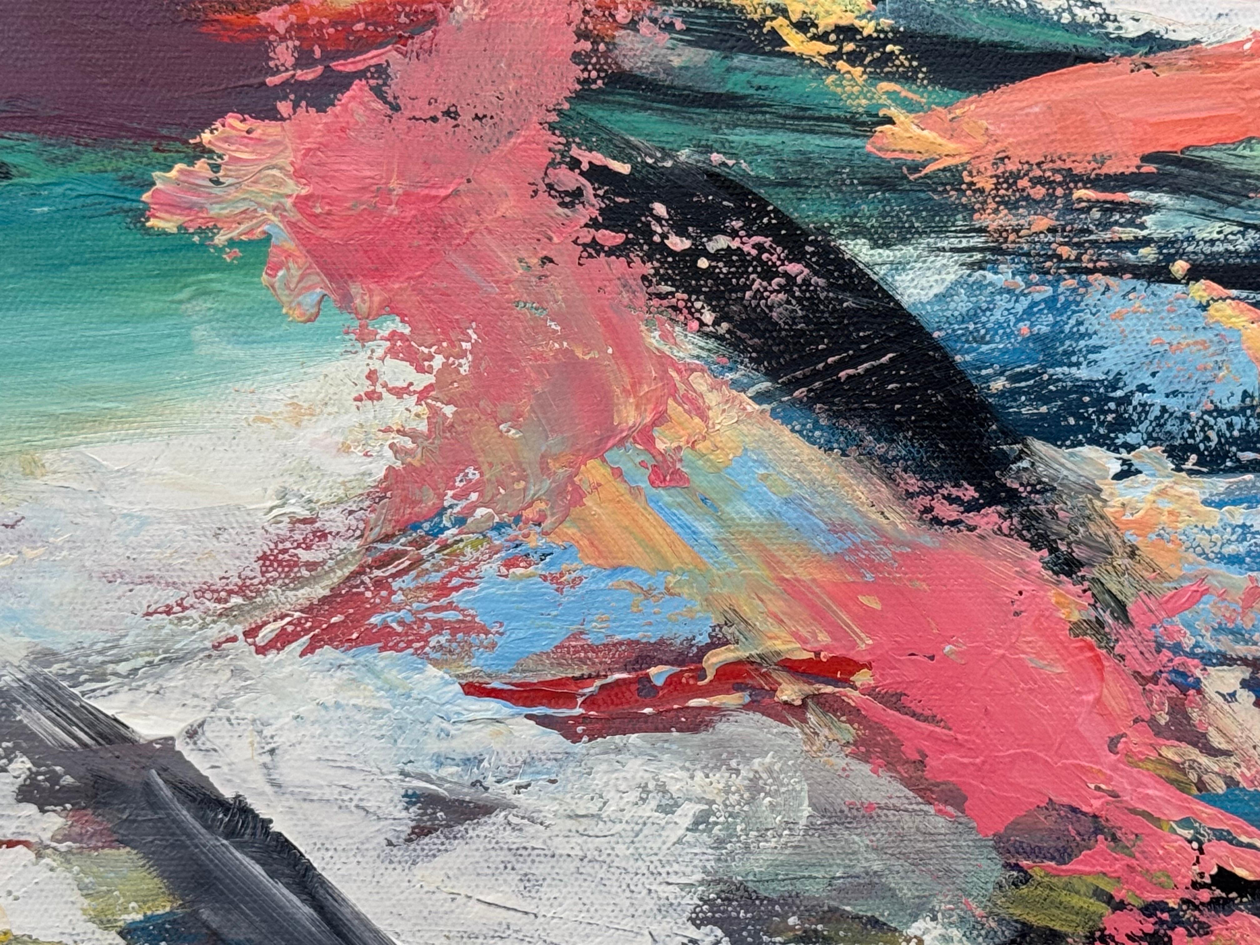 Arte espressionista astratta rosa, blu e gialla di un'artista britannica contemporanea in vendita 5
