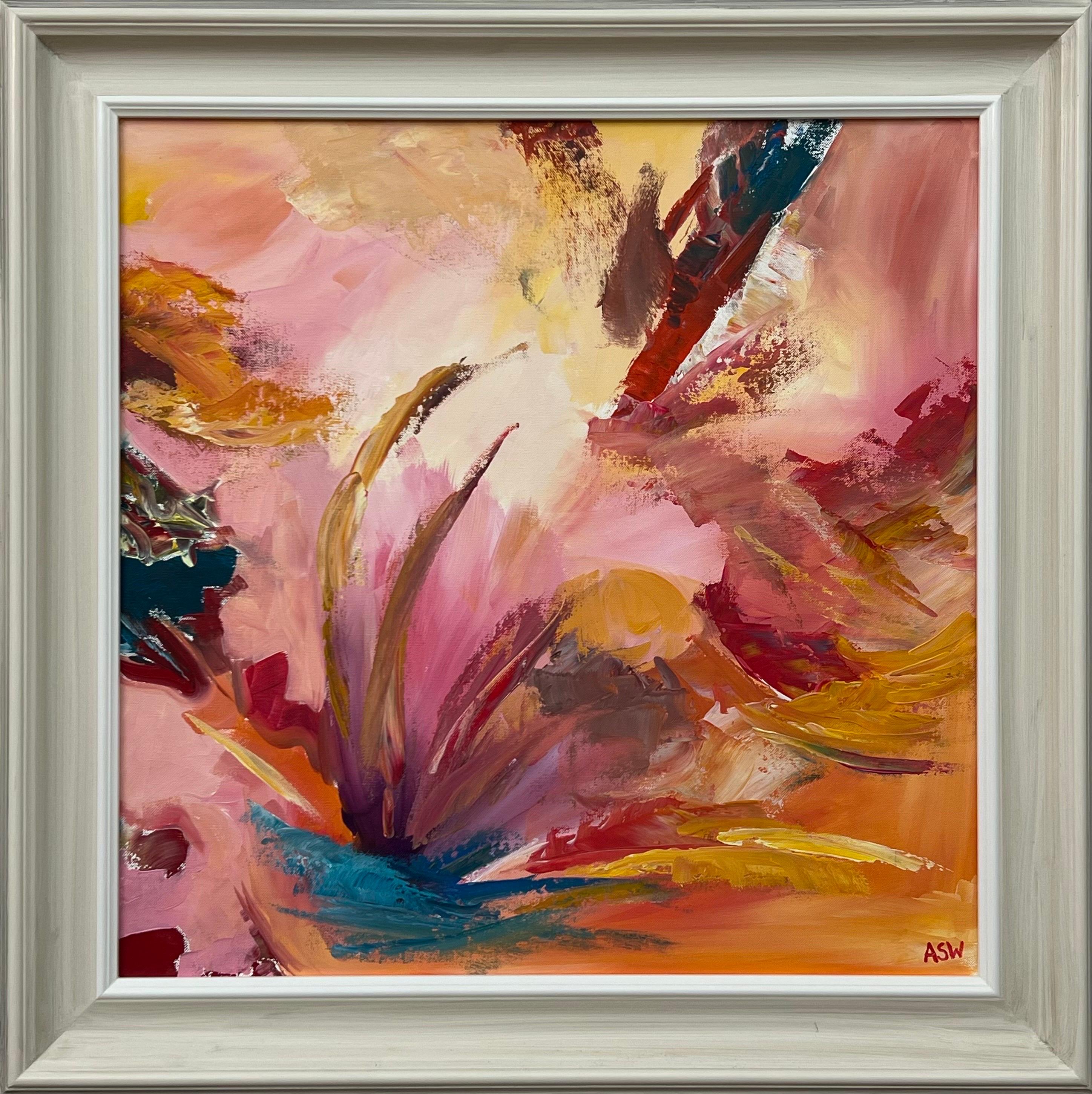 Pink Orange Red & Turquoise Expressive Abstract Canvas by Contemporary Artist