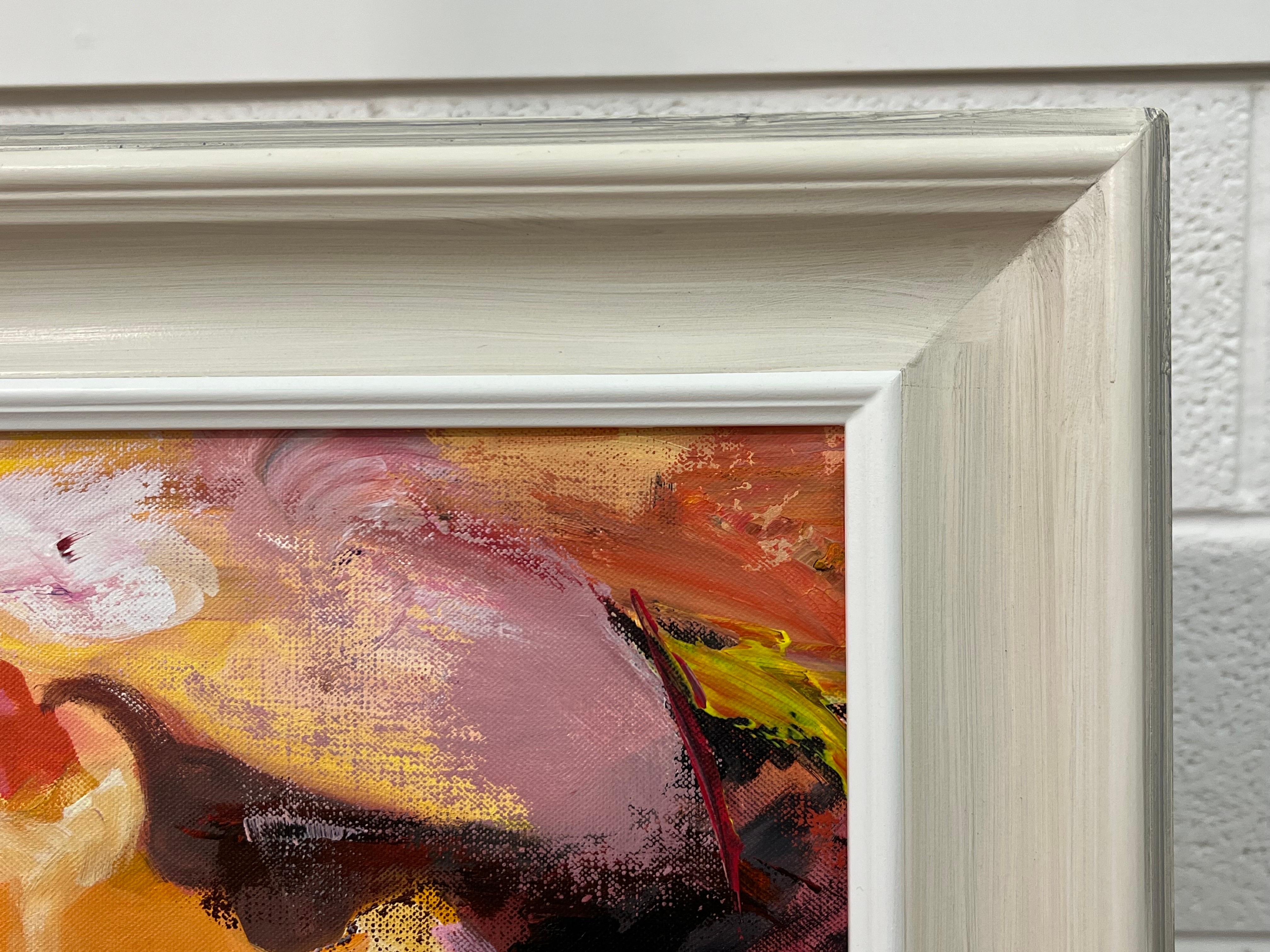 Pintura expresionista abstracta rosa, roja y naranja de un artista británico contemporáneo en venta 5