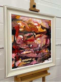 Peinture expressionniste abstraite rose, rouge et orange de l'artiste britannique contemporain