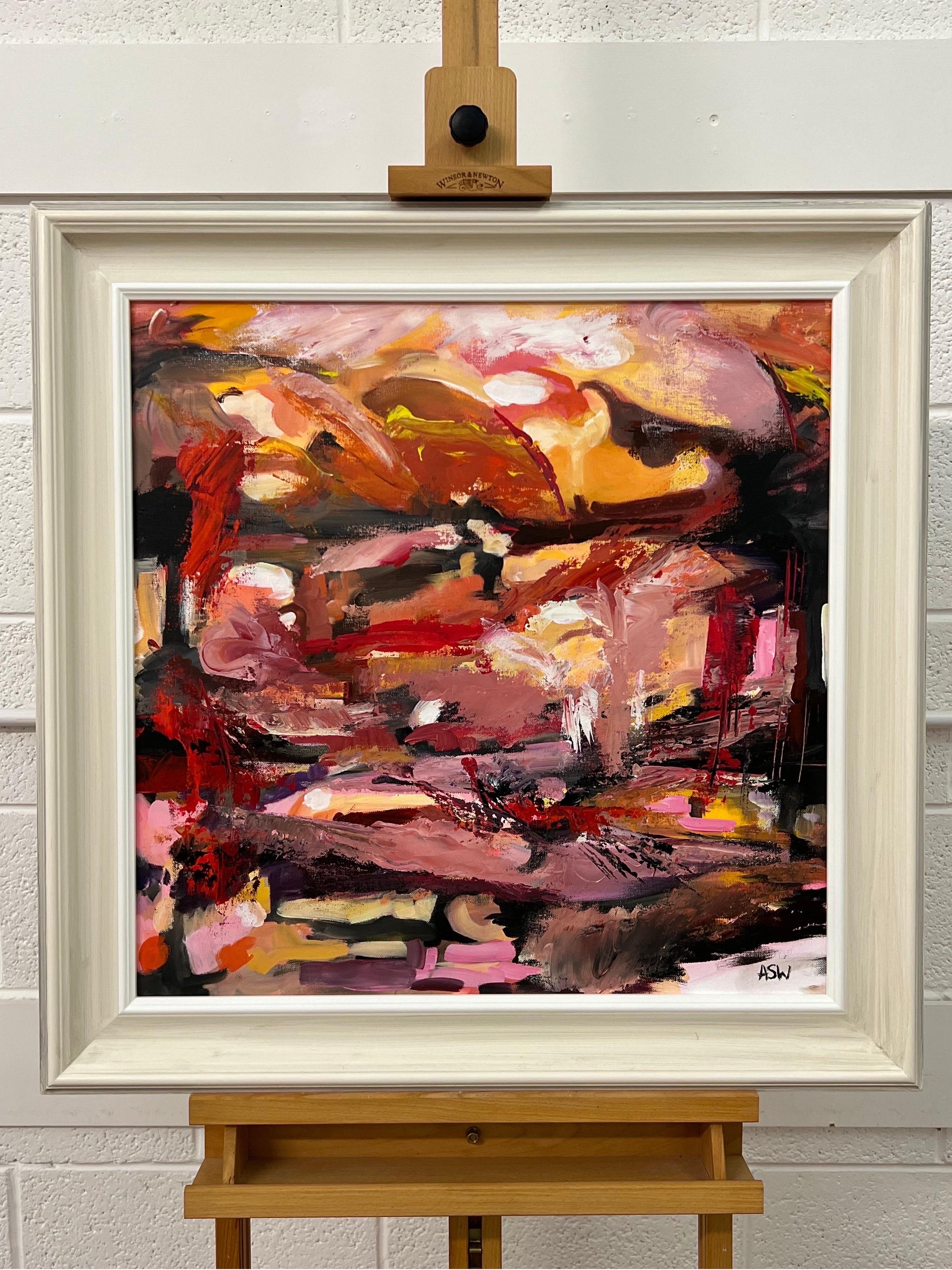 Pintura expresionista abstracta rosa, roja y naranja de un artista británico contemporáneo - Art Expresionismo abstracto de Angela Wakefield