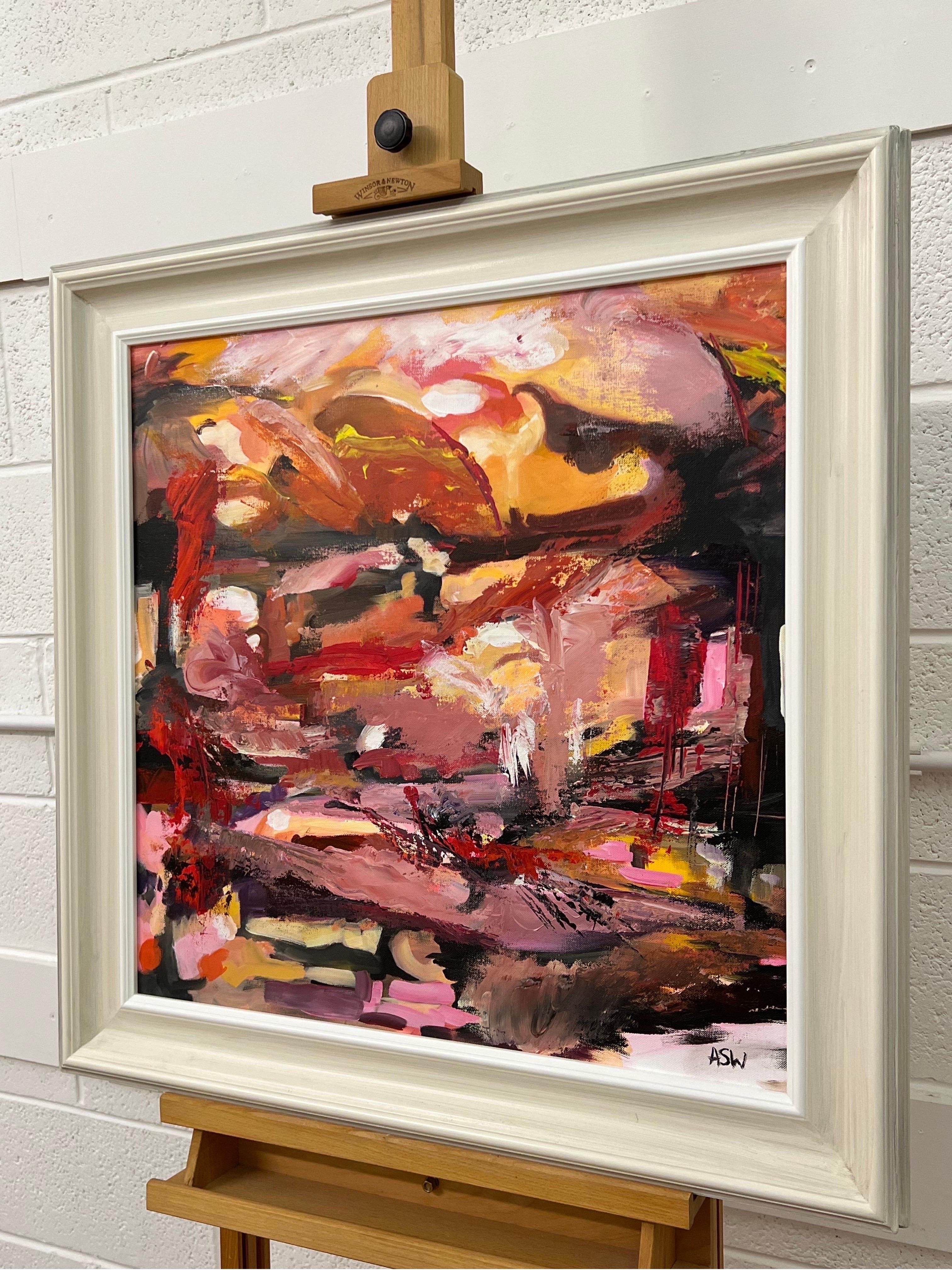 Pink Red & Orange Abstract Expressionist Painting by Contemporary British Artist For Sale 1