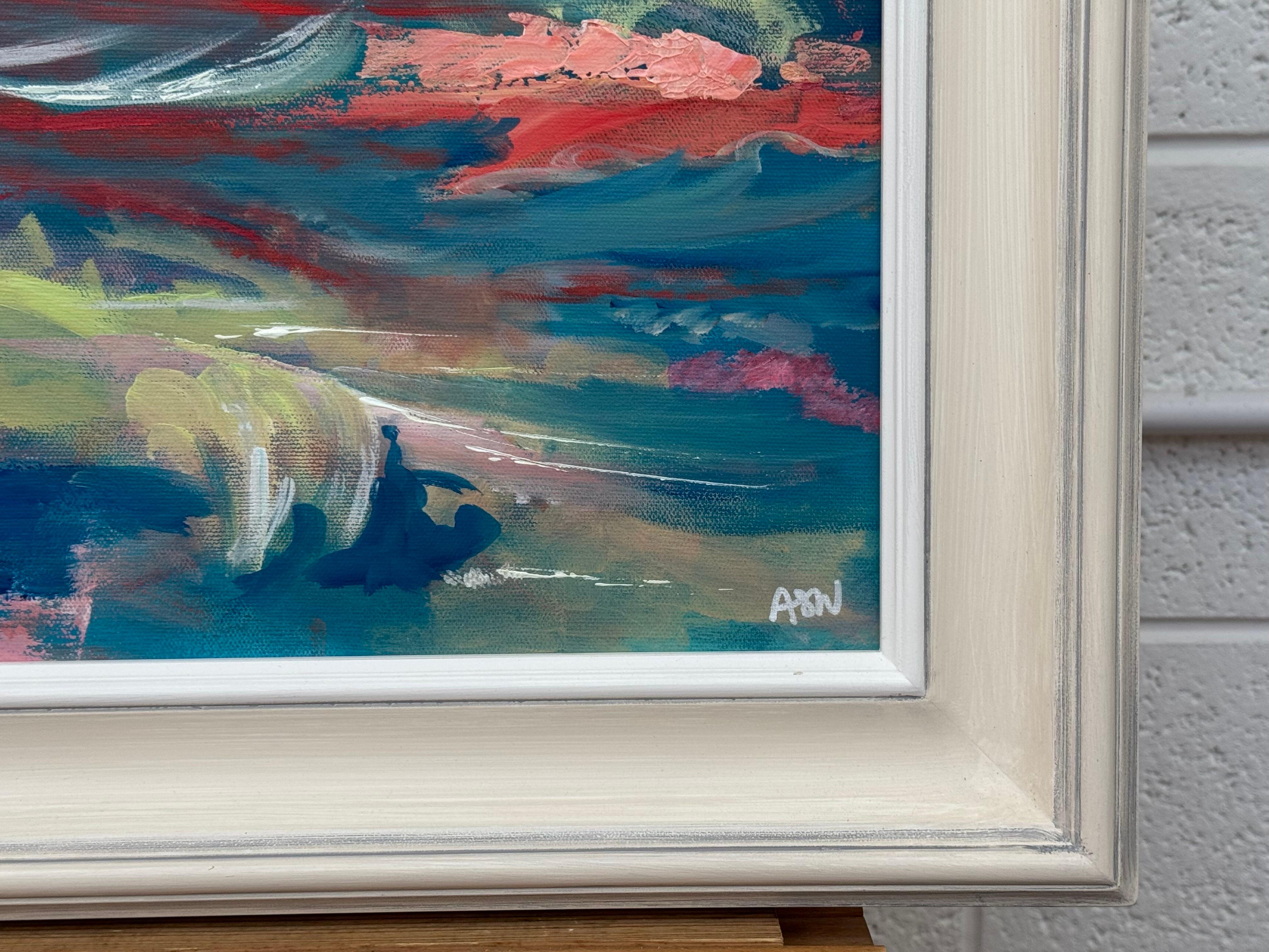 Pittura espressionista astratta rosa e turchese di un artista britannico contemporaneo in vendita 5