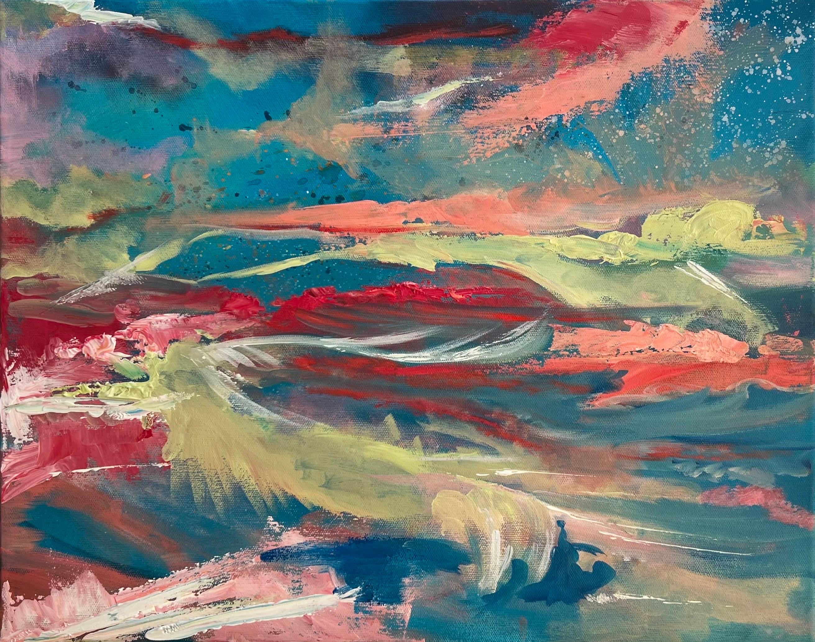 Pittura espressionista astratta rosa e turchese di un artista britannico contemporaneo in vendita 7