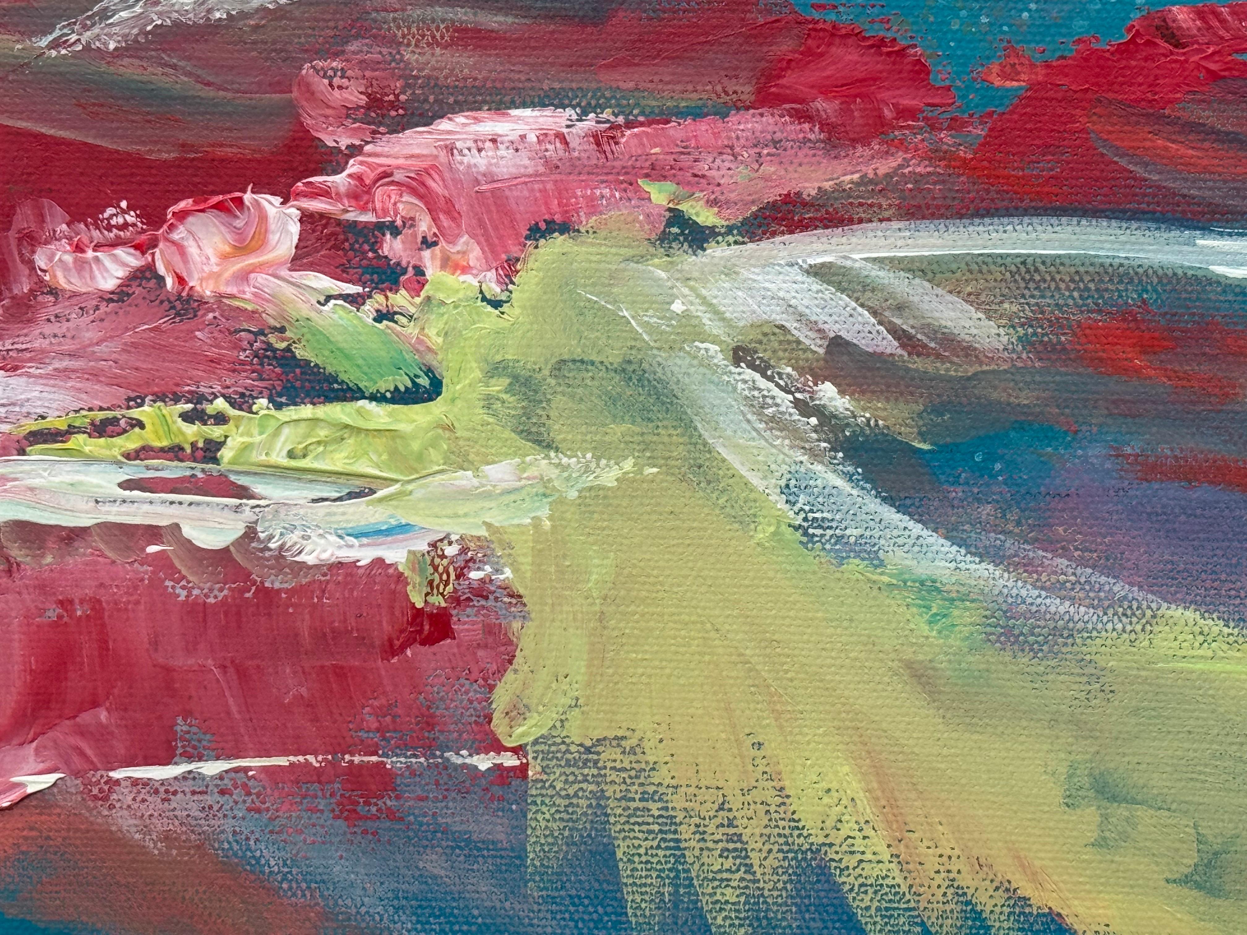 Pittura espressionista astratta rosa e turchese di un artista britannico contemporaneo in vendita 10