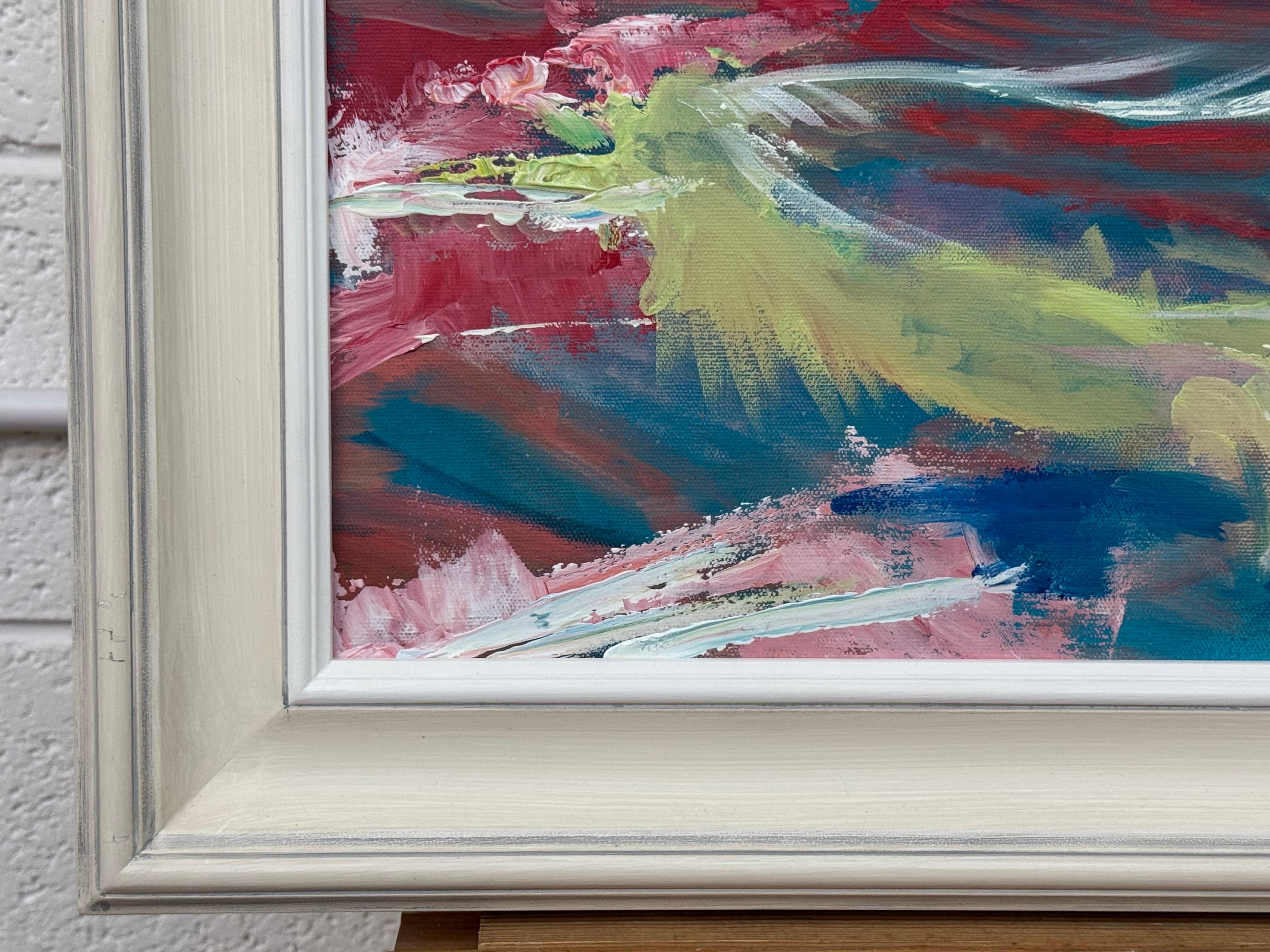 Pittura espressionista astratta rosa e turchese di un artista britannico contemporaneo in vendita 12