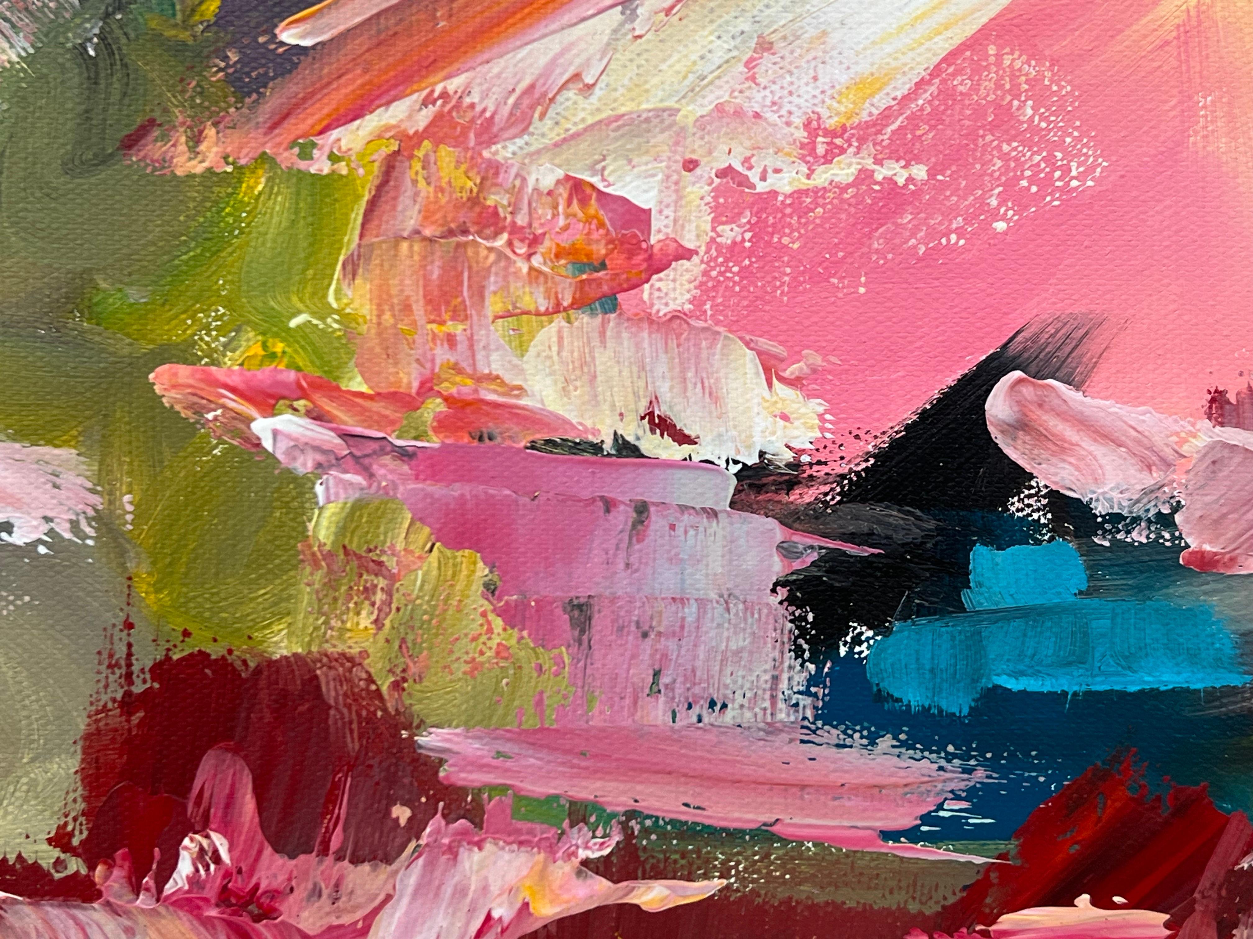 Pink & Turquoise Abstract Expressionist Painting by Contemporary British Artist For Sale 15