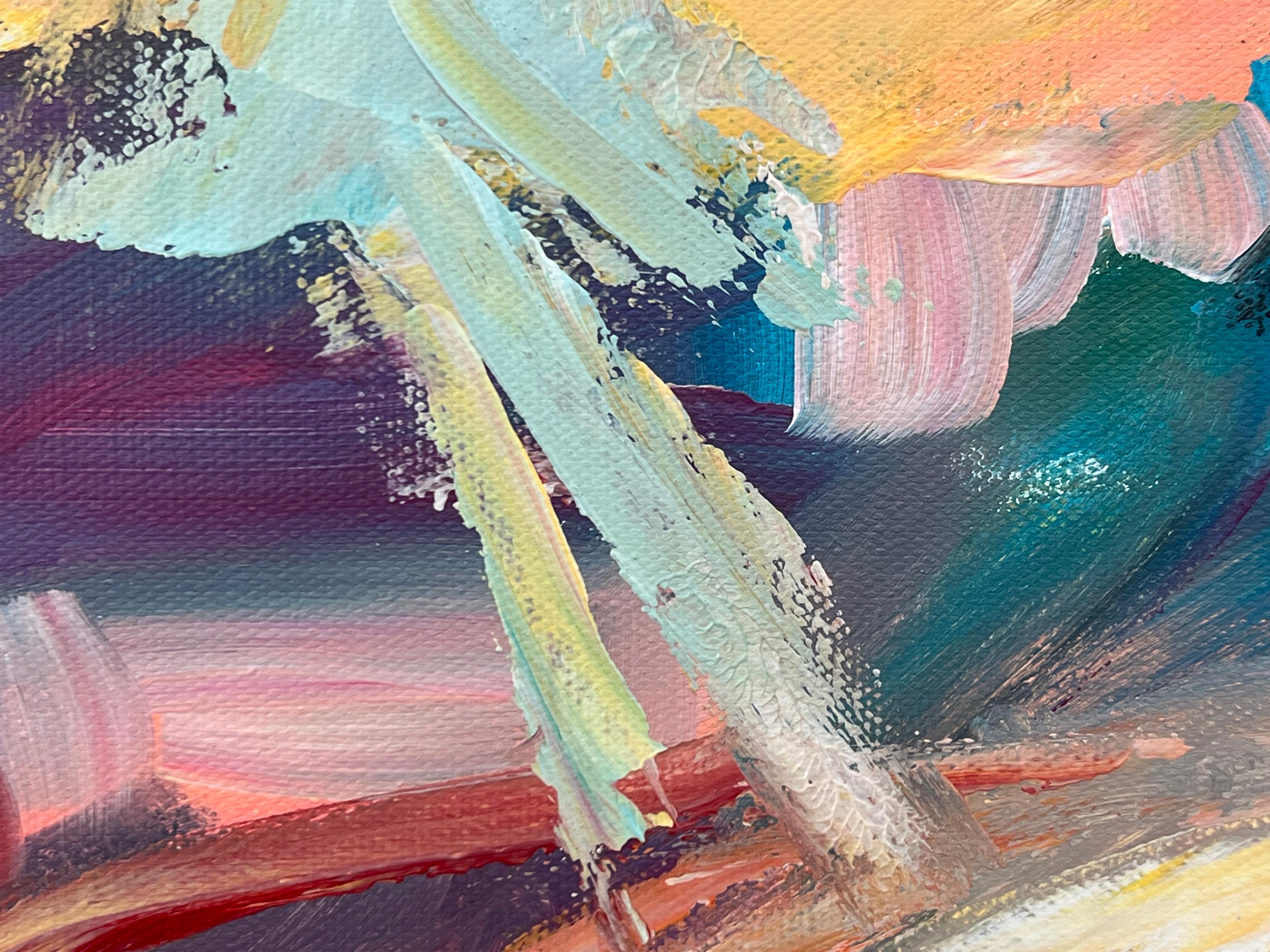 Pink & Turquoise Abstract Expressionist Painting by Contemporary British Artist For Sale 16