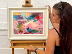 Pink & Turquoise Abstract Expressionist Painting by Contemporary British Artist