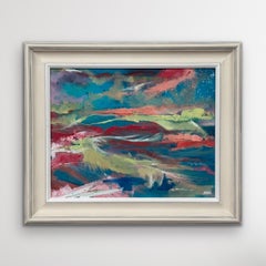 Pittura espressionista astratta rosa e turchese di un artista britannico contemporaneo