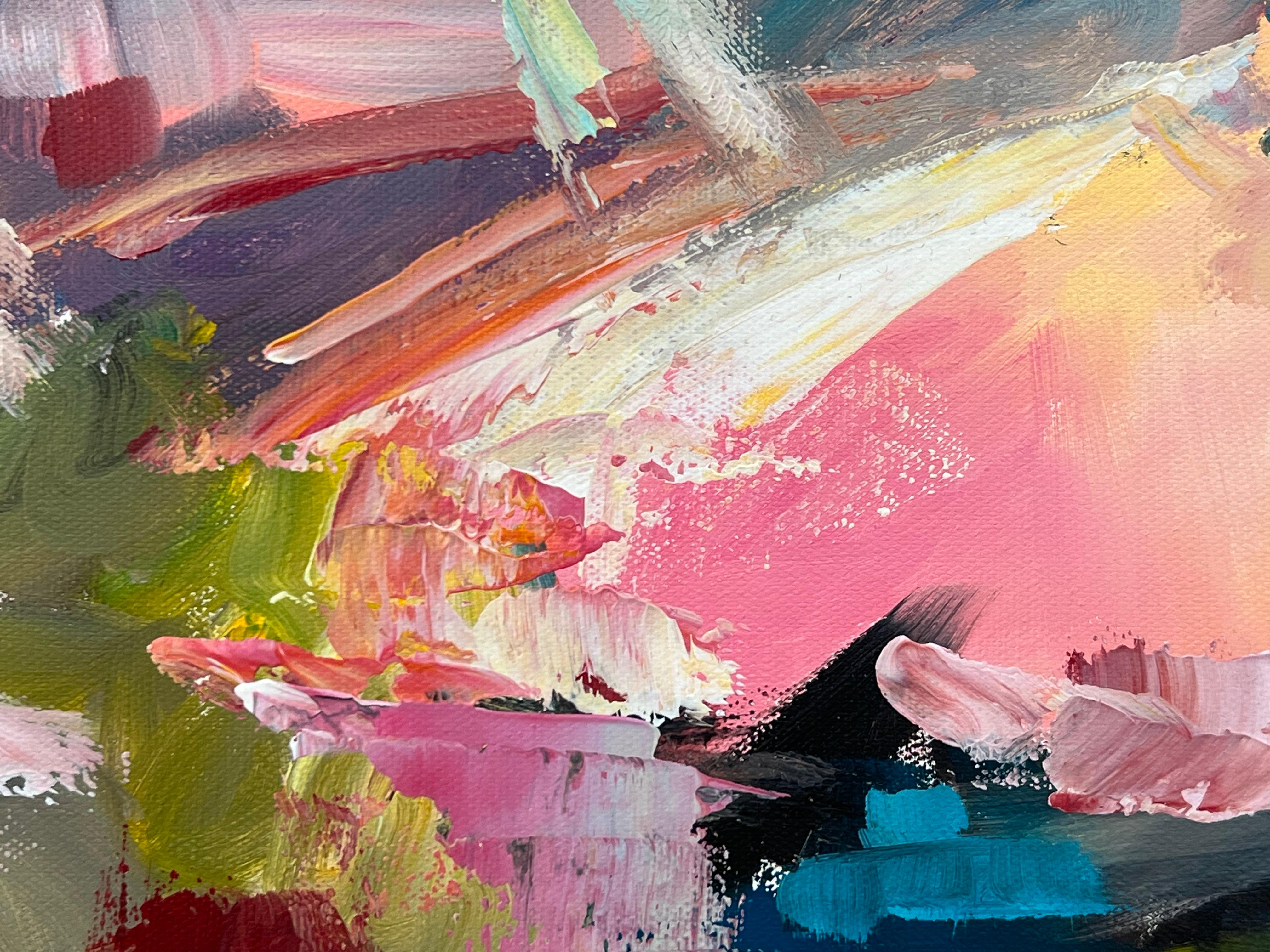 Pink & Turquoise Abstract Expressionist Painting by Contemporary British Artist For Sale 17