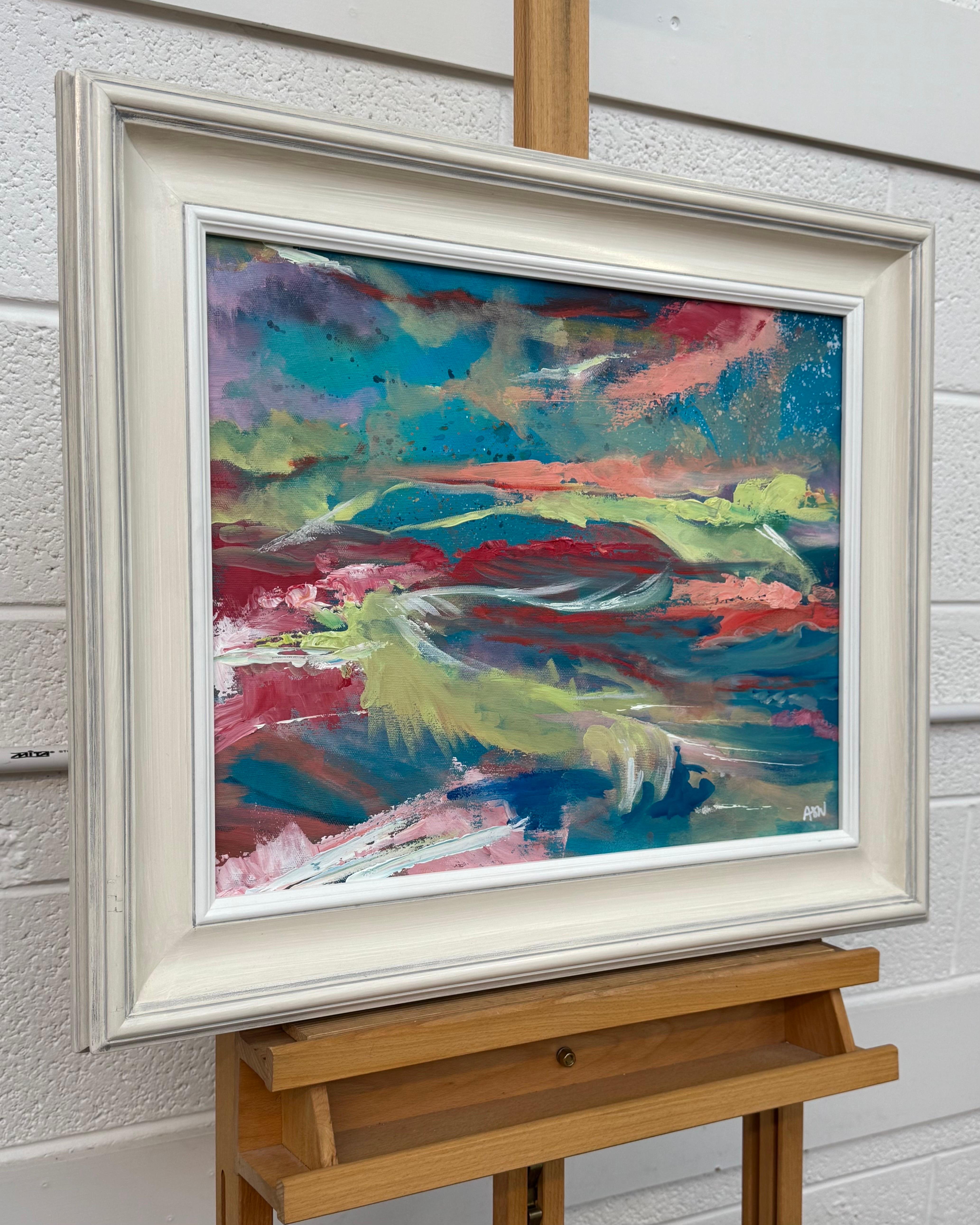 Pittura espressionista astratta rosa e turchese di un artista britannico contemporaneo - Painting Astratto di Angela Wakefield