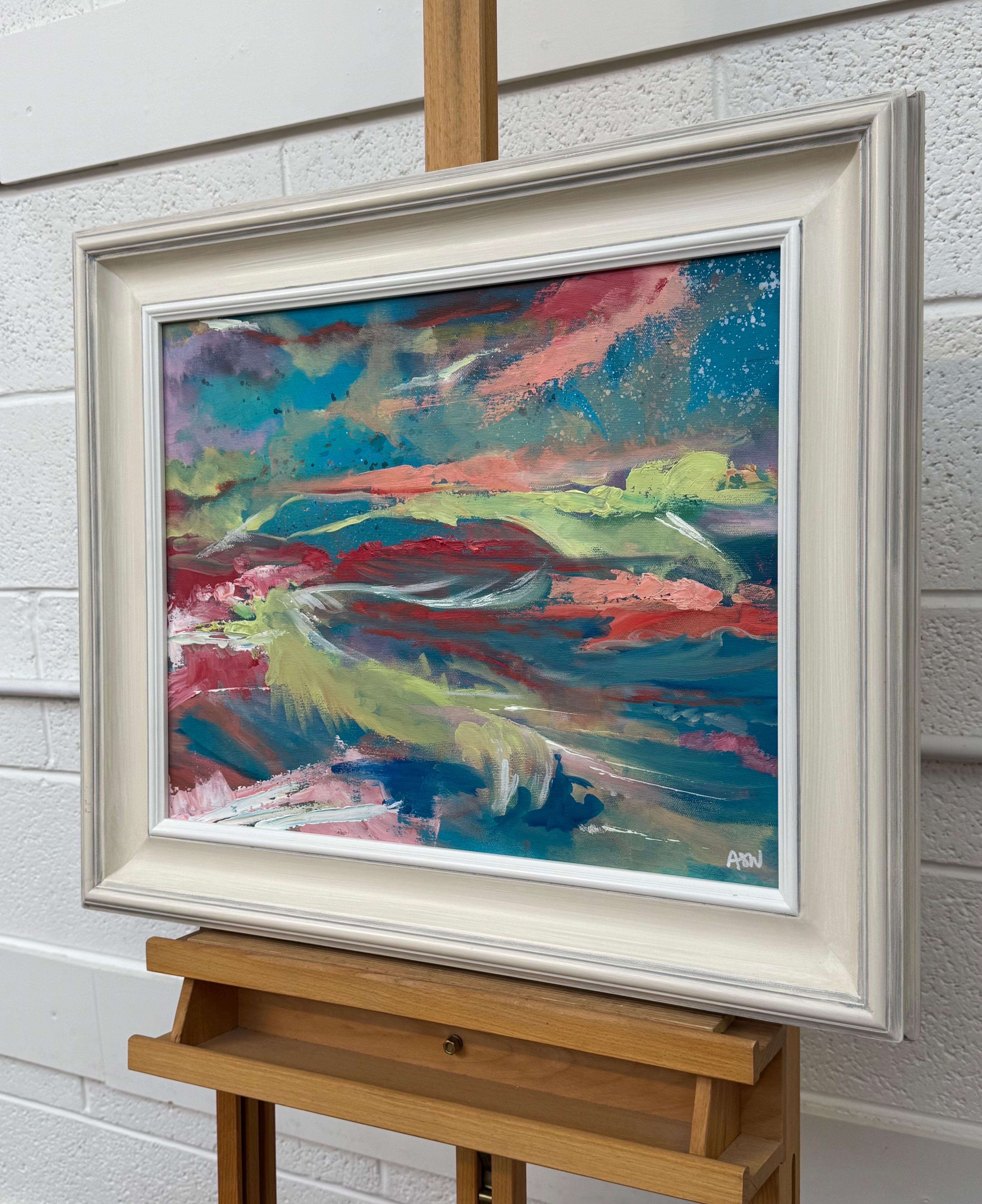 Quadro espressionista astratto rosa e turchese dell'artista britannica contemporanea Angela Wakefield. Questo originale unico è più libero ed espressivo, con gesti astratti audaci e colorati.

L'arte misura 20 x 16 pollici
La cornice misura 26 x 22