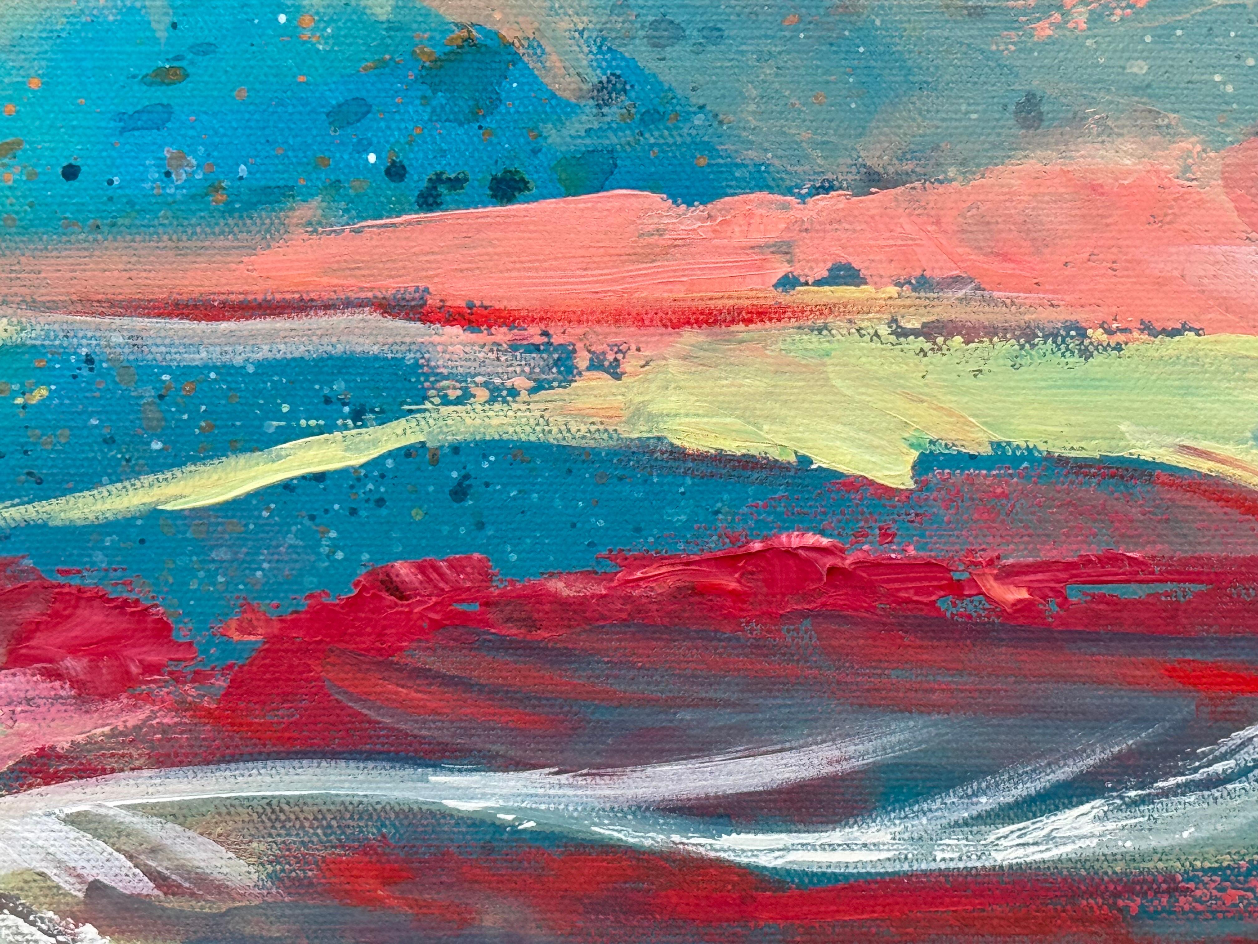 Pittura espressionista astratta rosa e turchese di un artista britannico contemporaneo in vendita 4