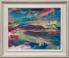 Pink & Turquoise Abstract Expressionist Painting by Contemporary British Artist