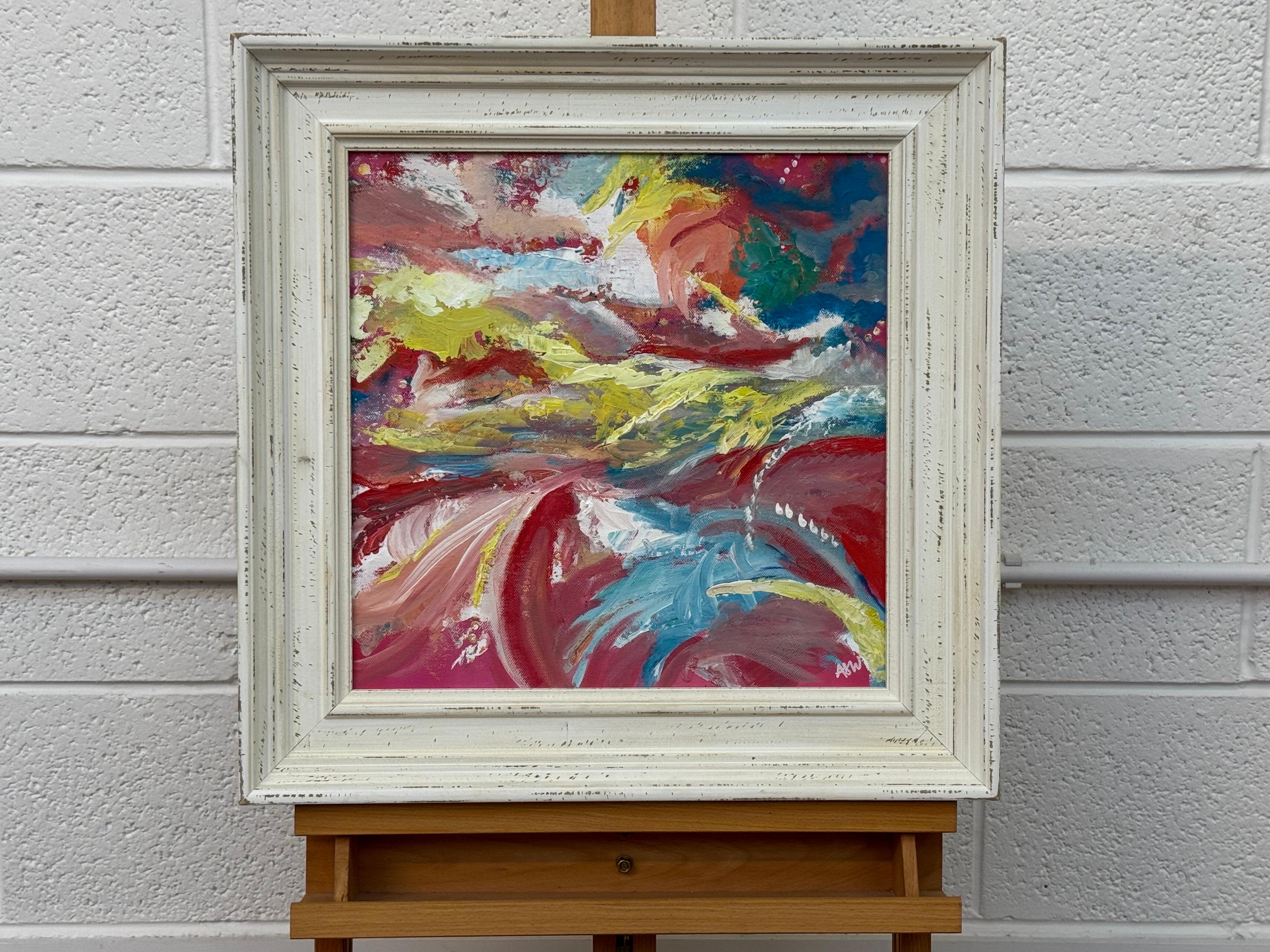 Rosa, giallo, rosso e blu, paesaggio astratto dell'artista britannico contemporaneo in vendita 11