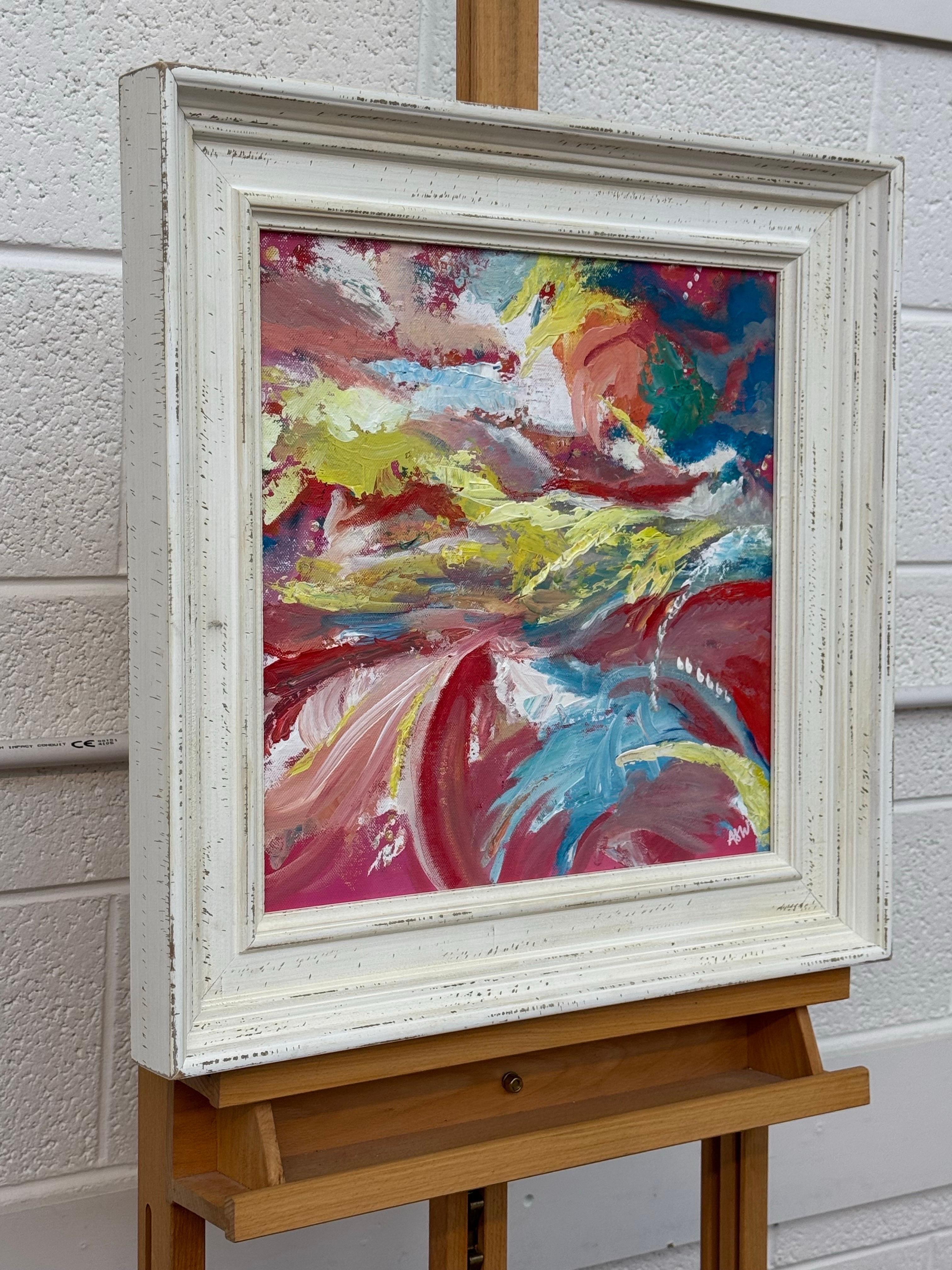 Rosa, giallo, rosso e blu, paesaggio astratto dell'artista britannico contemporaneo - Painting di Angela Wakefield