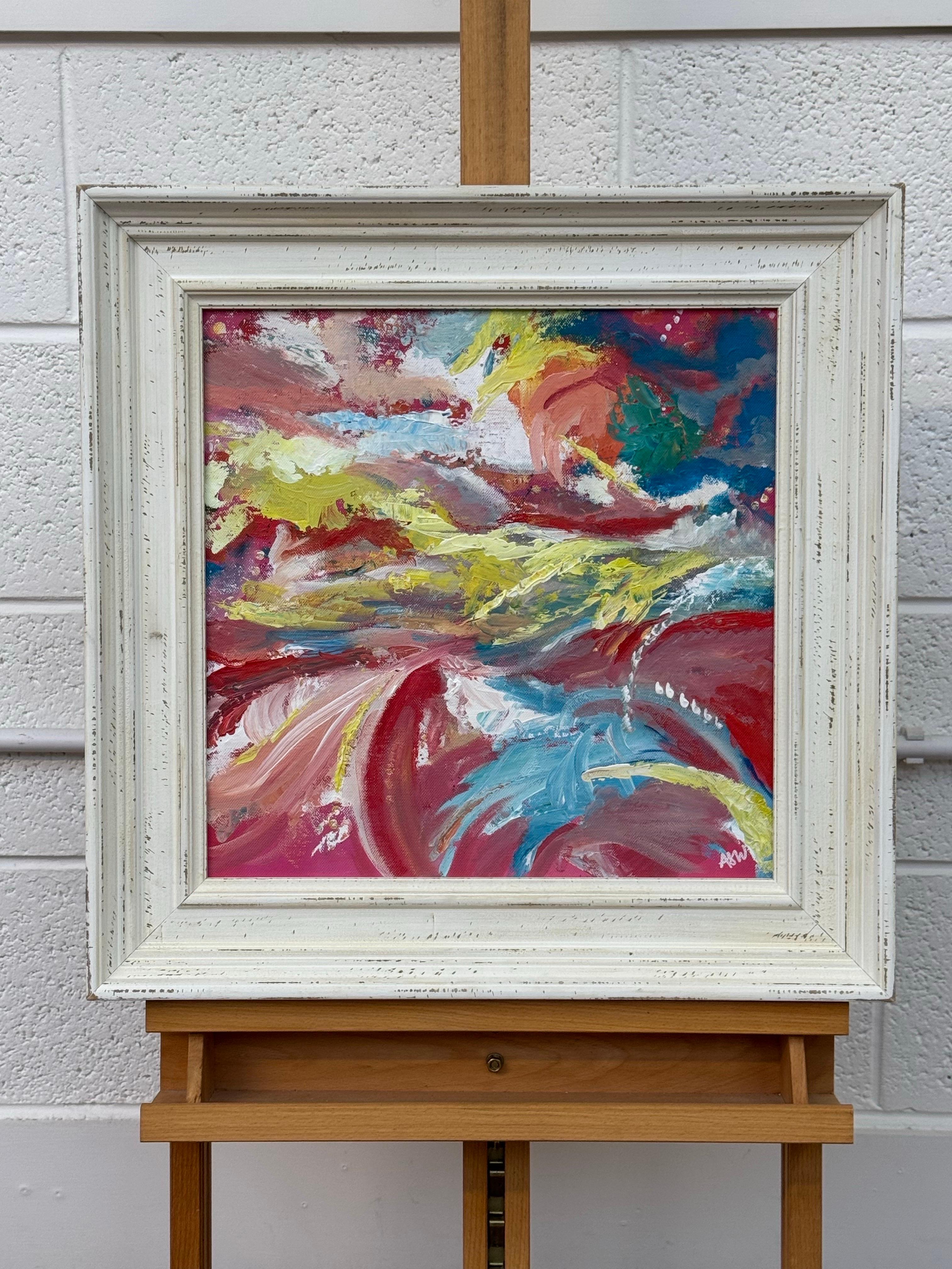Rosa, giallo, rosso e blu, paesaggio astratto dell'artista britannico contemporaneo - Painting Astratto di Angela Wakefield