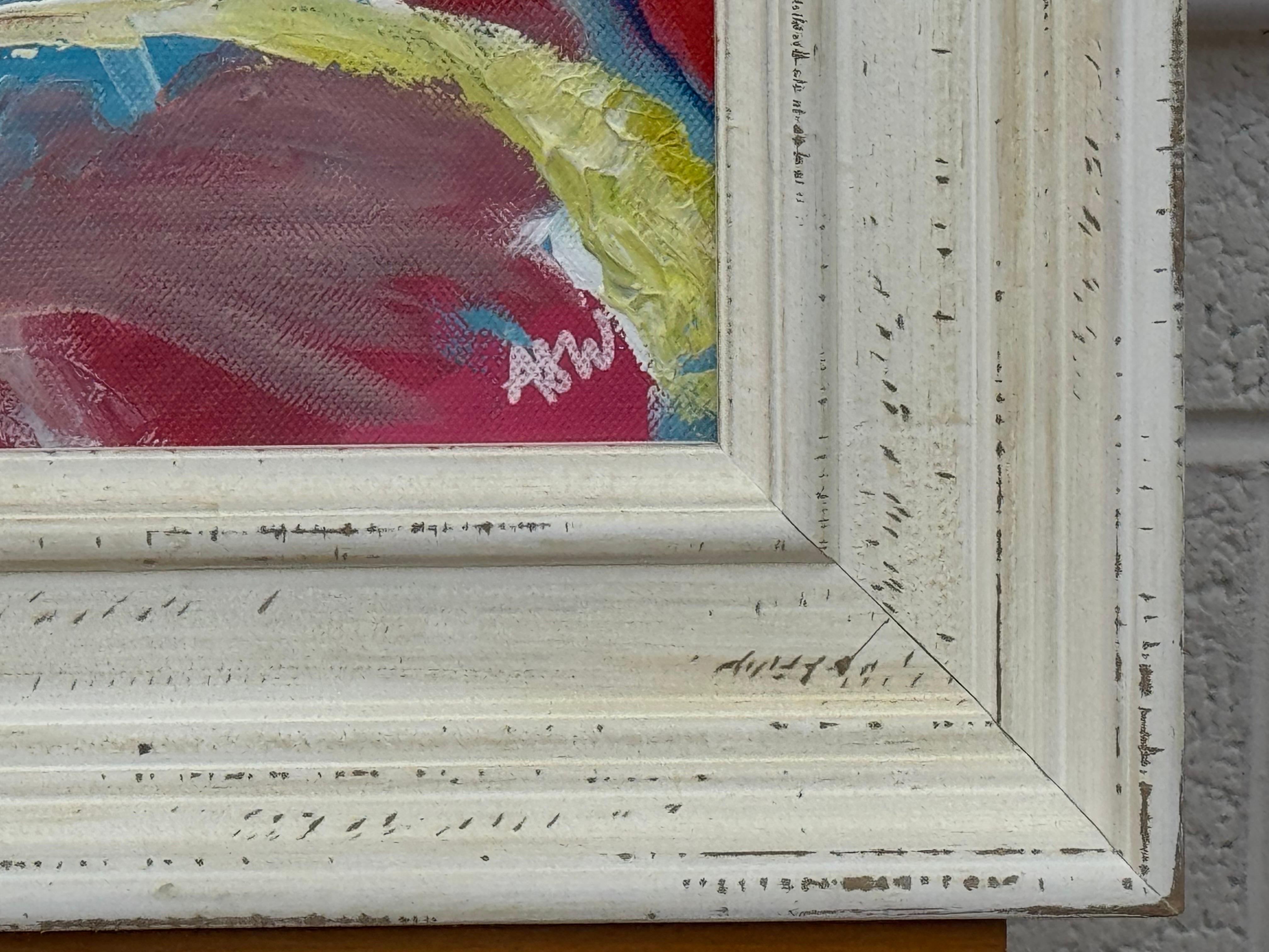 Paesaggio astratto rosa, giallo, rosso e blu dell'artista britannica contemporanea Angela Wakefield.

L'arte misura 16 x 16 pollici
La cornice misura 21 x 21 pollici

Questo accattivante dipinto originale dell'acclamata artista britannica Angela